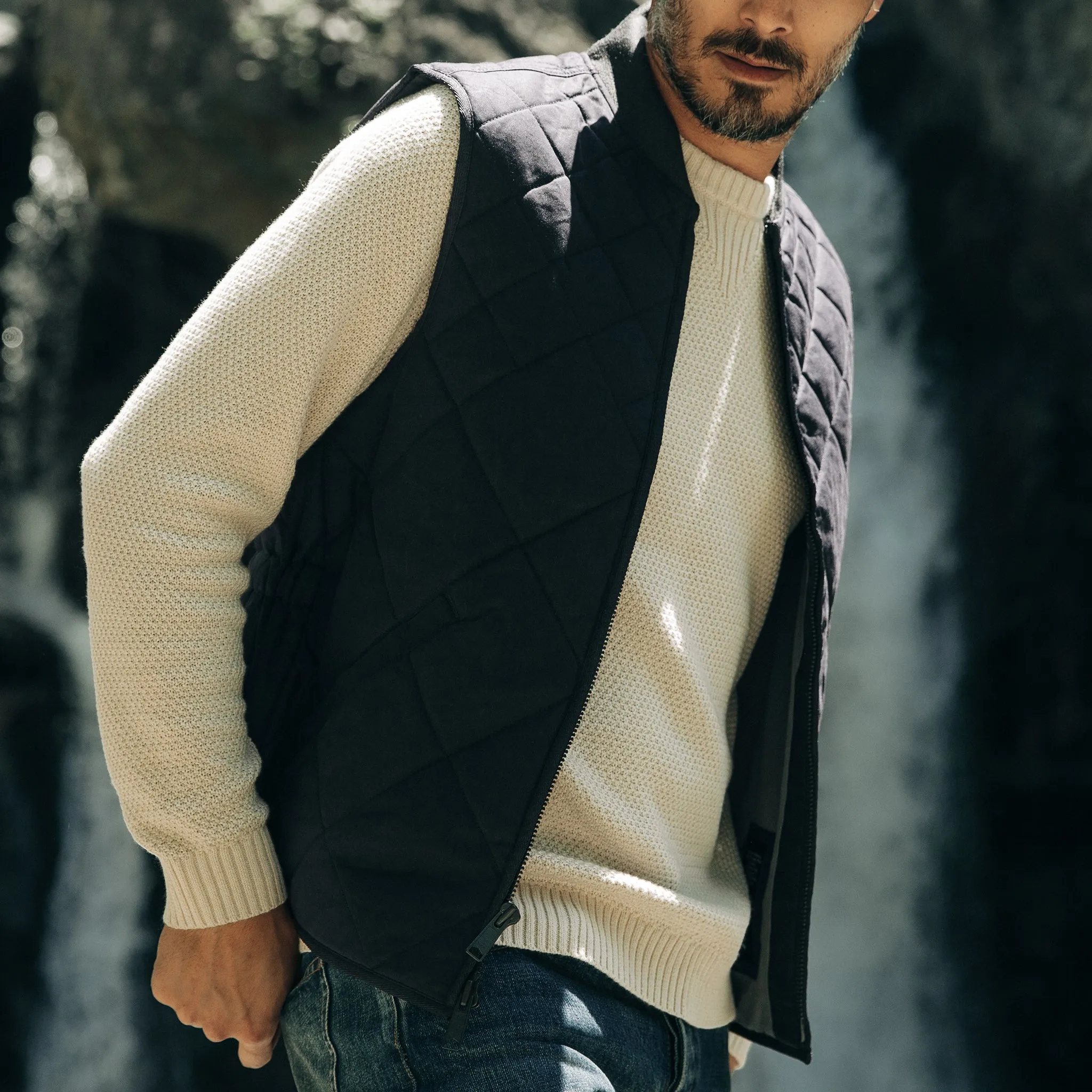 The Quilted Bomber Vest in Navy Dry Wax sold by Taylor Stitch product image thumbnail 3