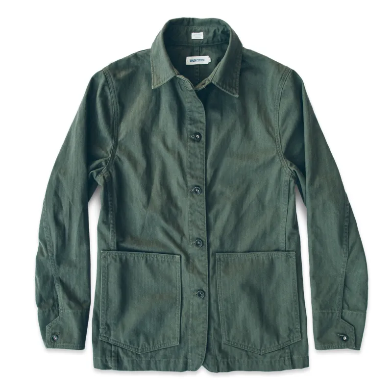 The Agnes Jacket in Olive Herringbone sold by Taylor Stitch