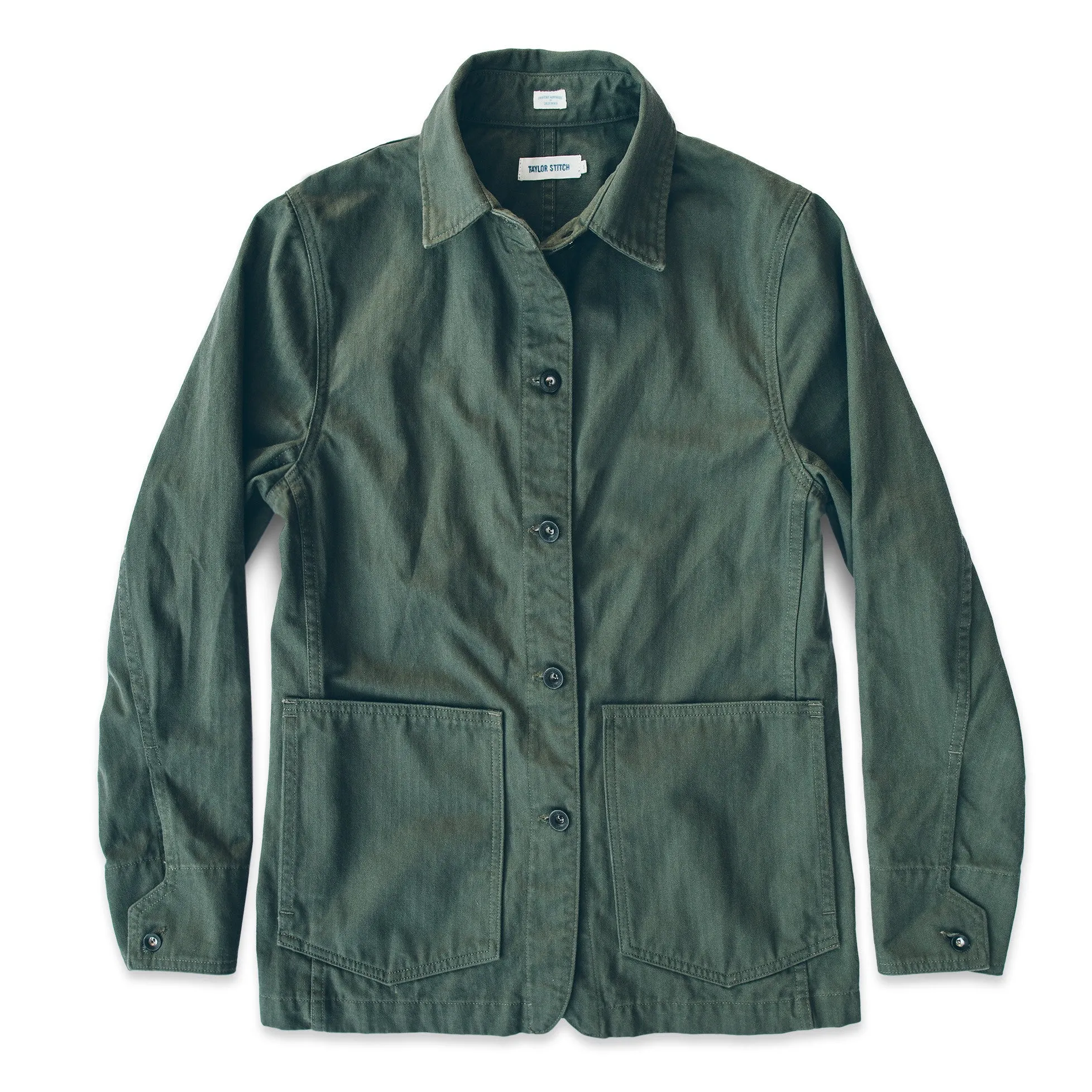 The Agnes Jacket in Olive Herringbone sold by Taylor Stitch