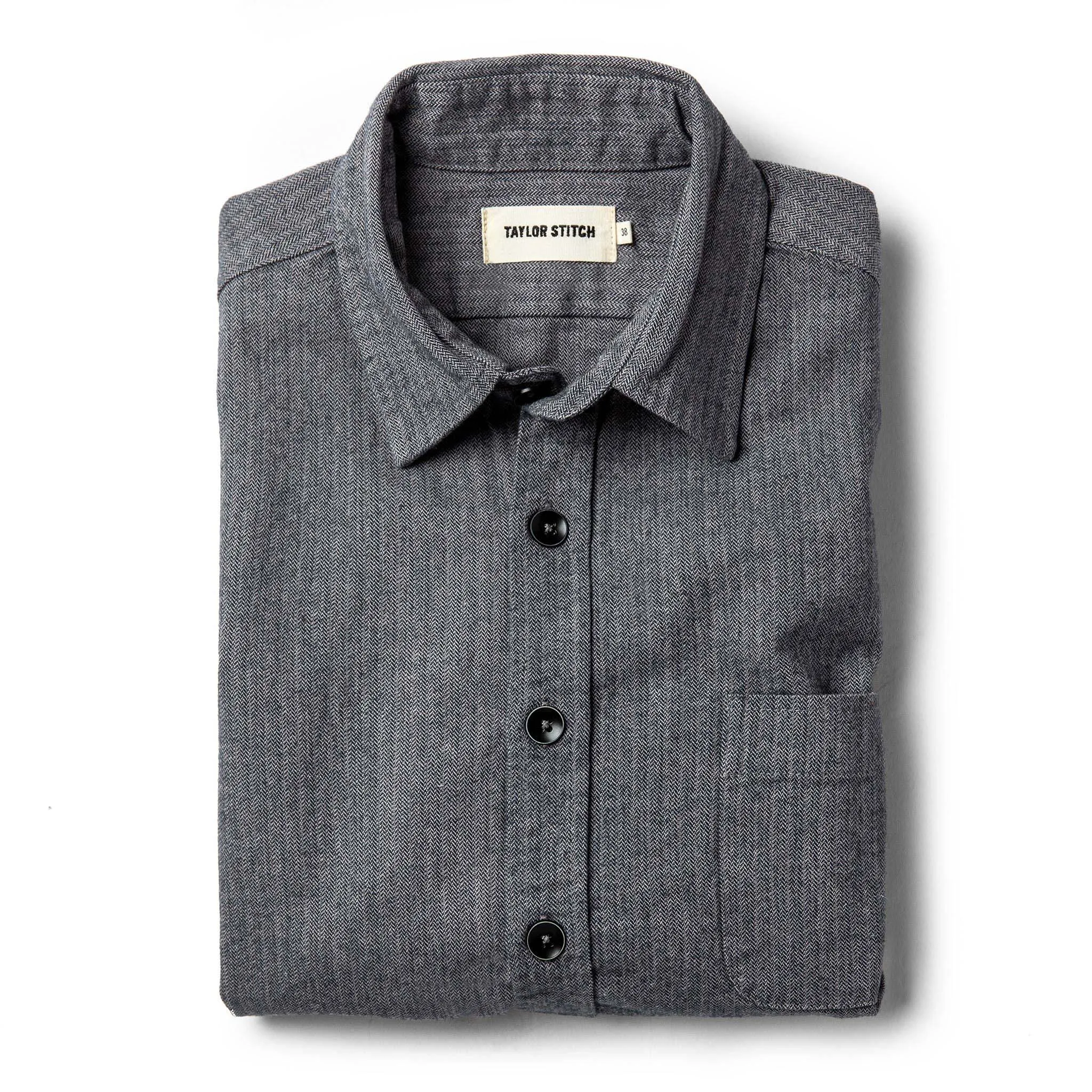 The Mechanic Shirt in Slate Herringbone sold by Taylor Stitch