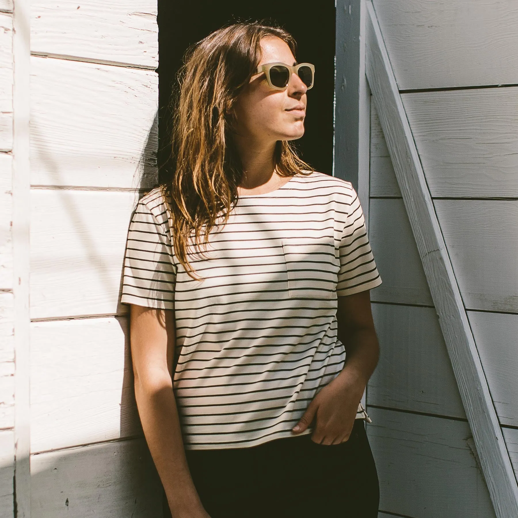 The Sausalito Tee in Navy Stripe Mercerized Merino sold by Taylor Stitch product image thumbnail 4