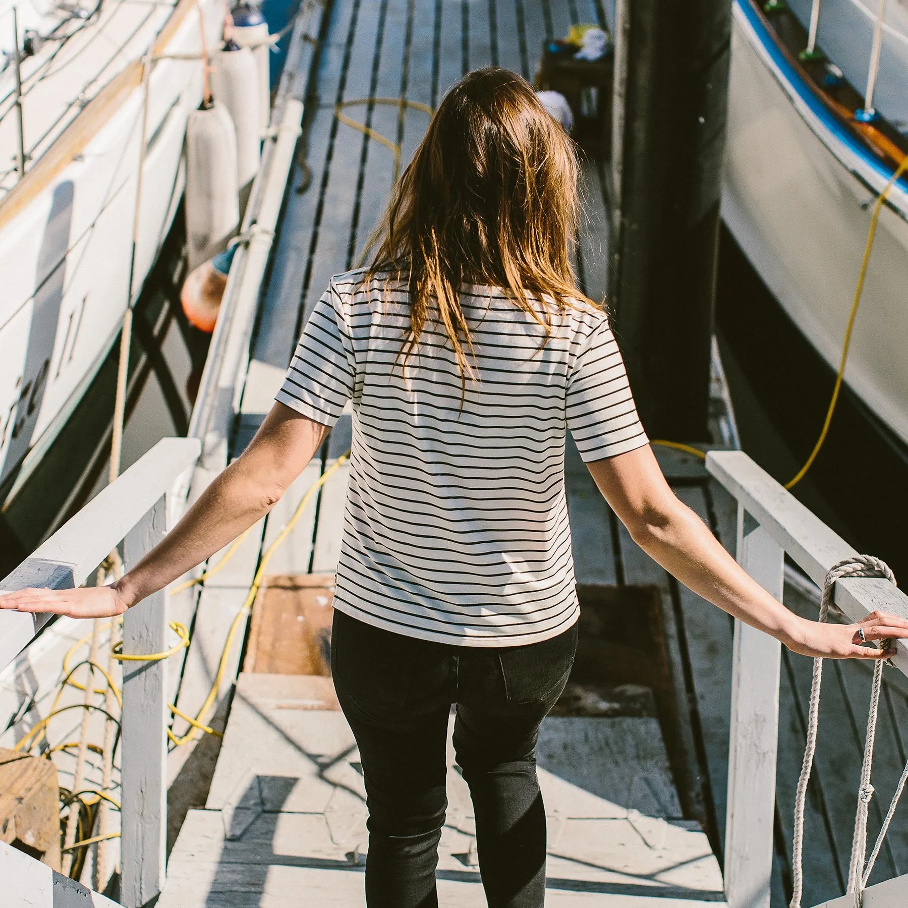 The Sausalito Tee in Navy Stripe Mercerized Merino sold by Taylor Stitch product image thumbnail 5