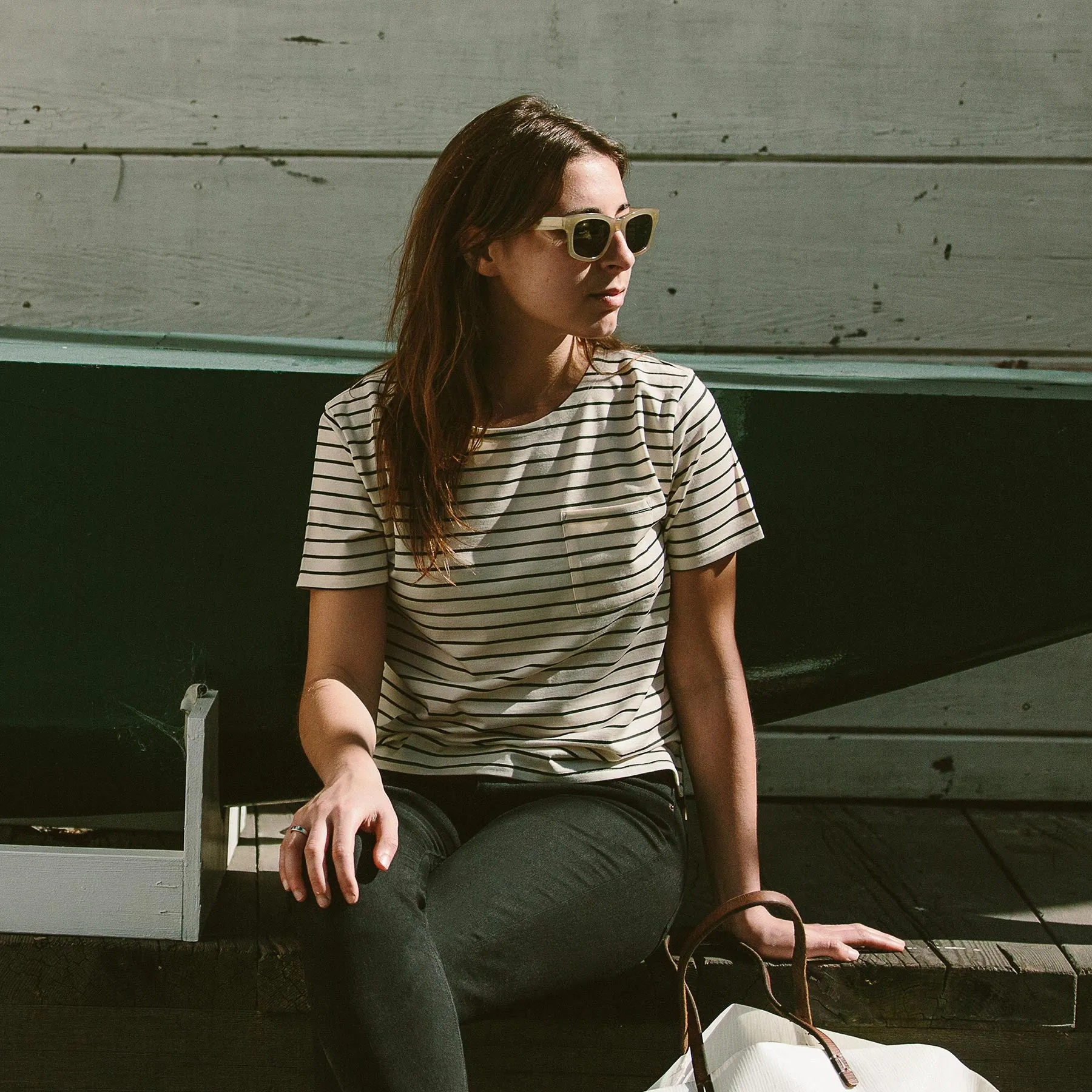 The Sausalito Tee in Navy Stripe Mercerized Merino sold by Taylor Stitch product image thumbnail 2
