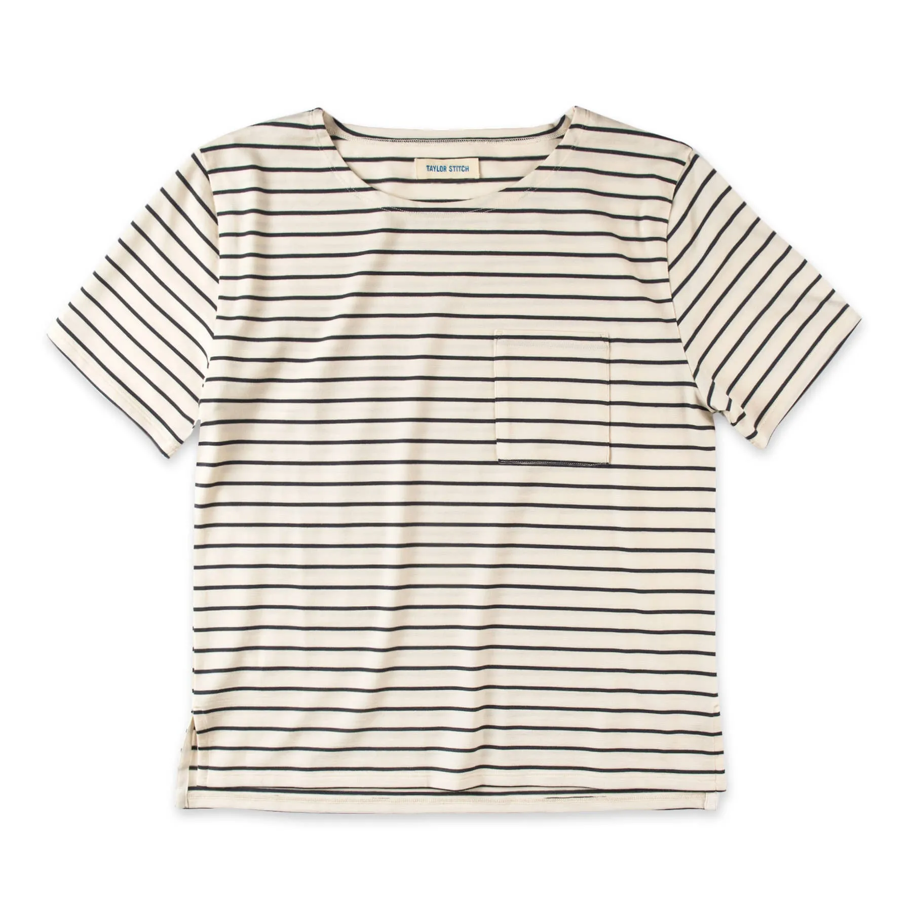 The Sausalito Tee in Navy Stripe Mercerized Merino sold by Taylor Stitch