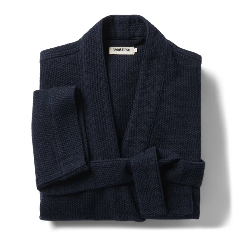 The Apres Robe in Navy Sashiko sold by Taylor Stitch