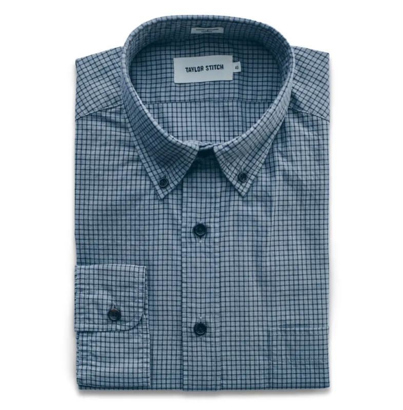 The Jack in Grey & Navy Box Check sold by Taylor Stitch