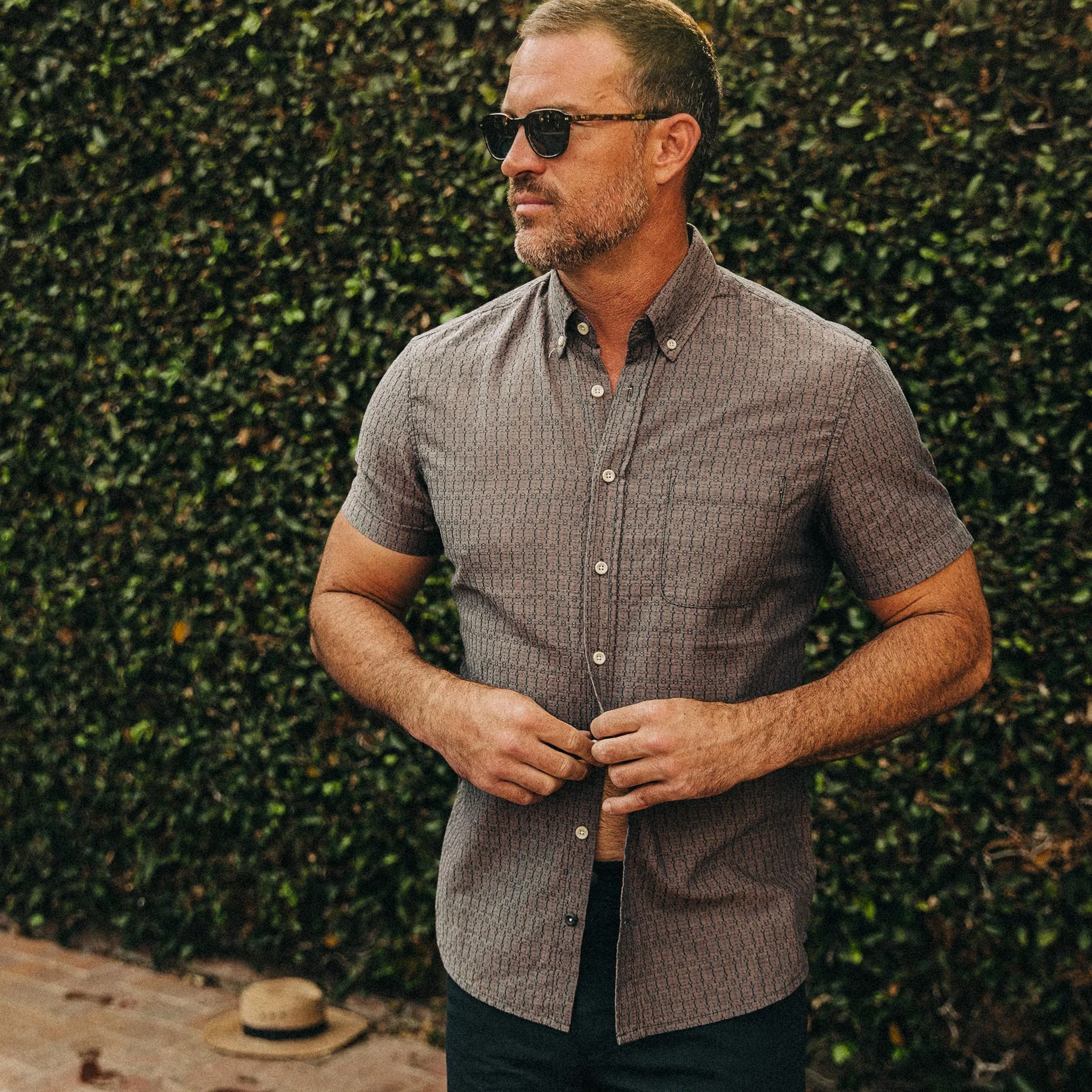 The Short Sleeve Jack in Cocoa Dobby sold by Taylor Stitch product image thumbnail 2