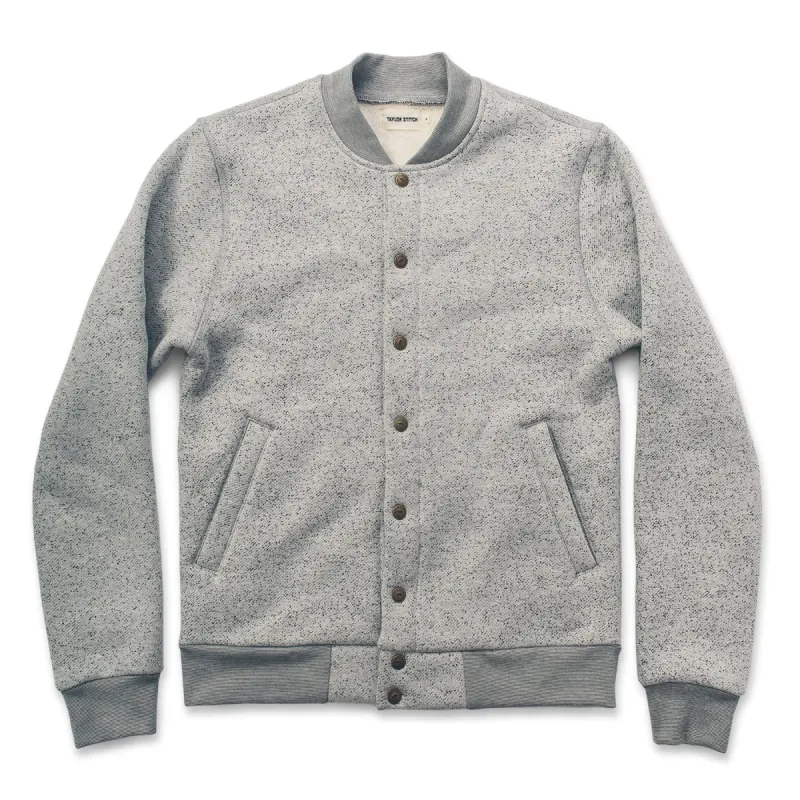 The Bomber in White Fleck Fleece sold by Taylor Stitch