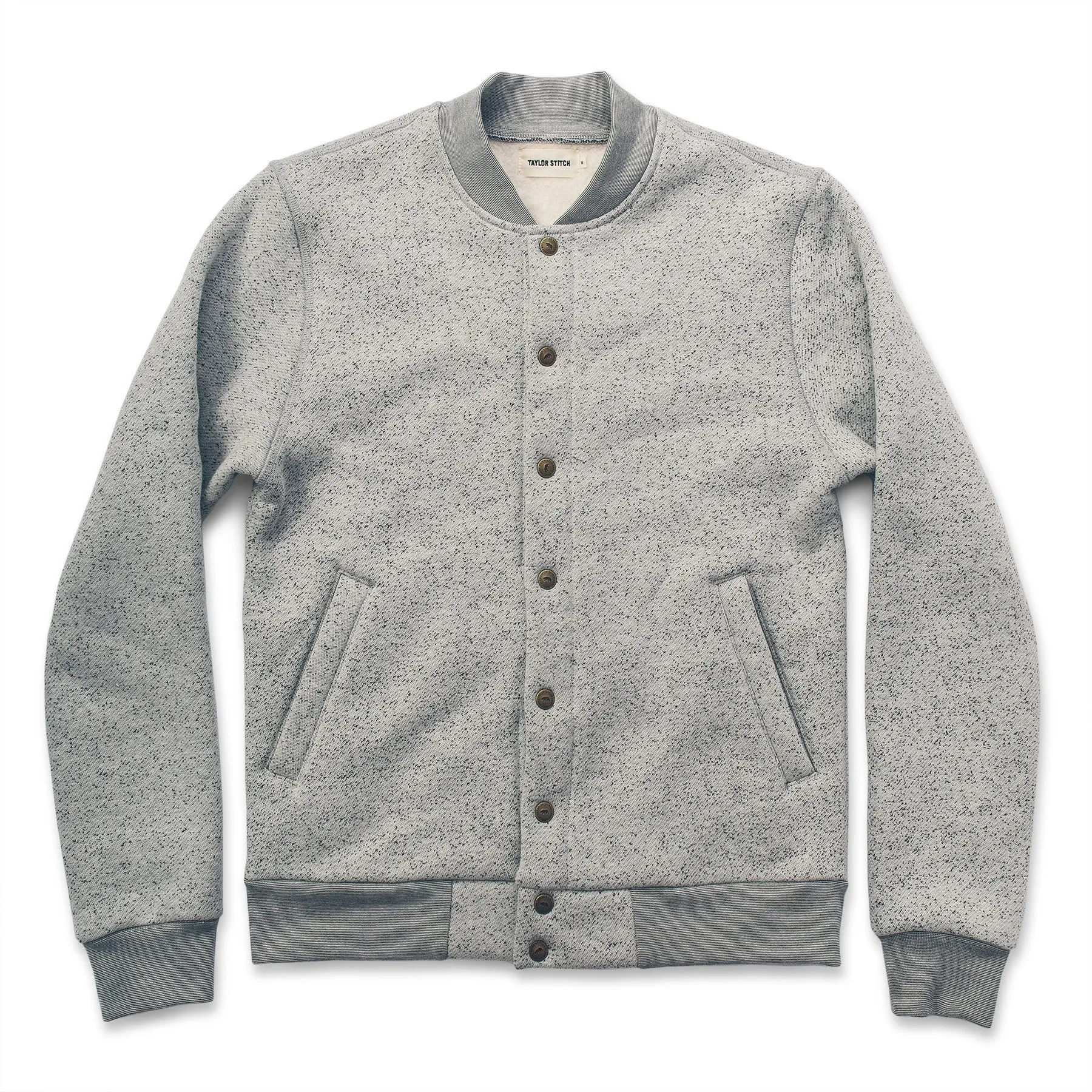 The Bomber in White Fleck Fleece sold by Taylor Stitch