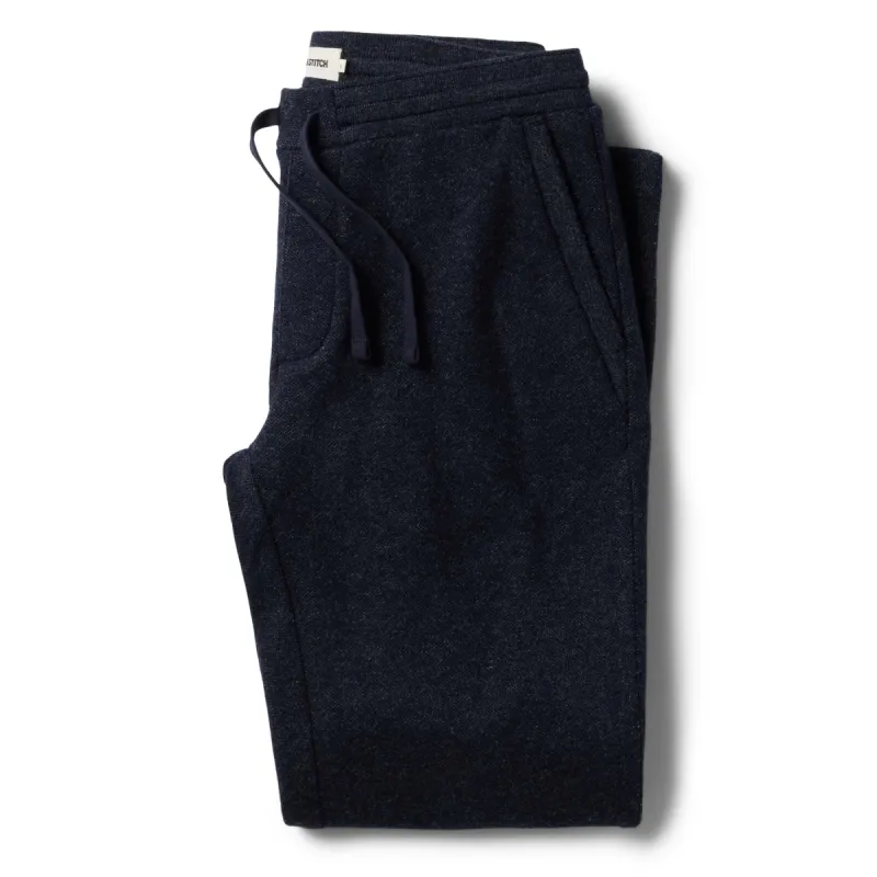The Weekend Pant in Navy Herringbone Wool sold by Taylor Stitch