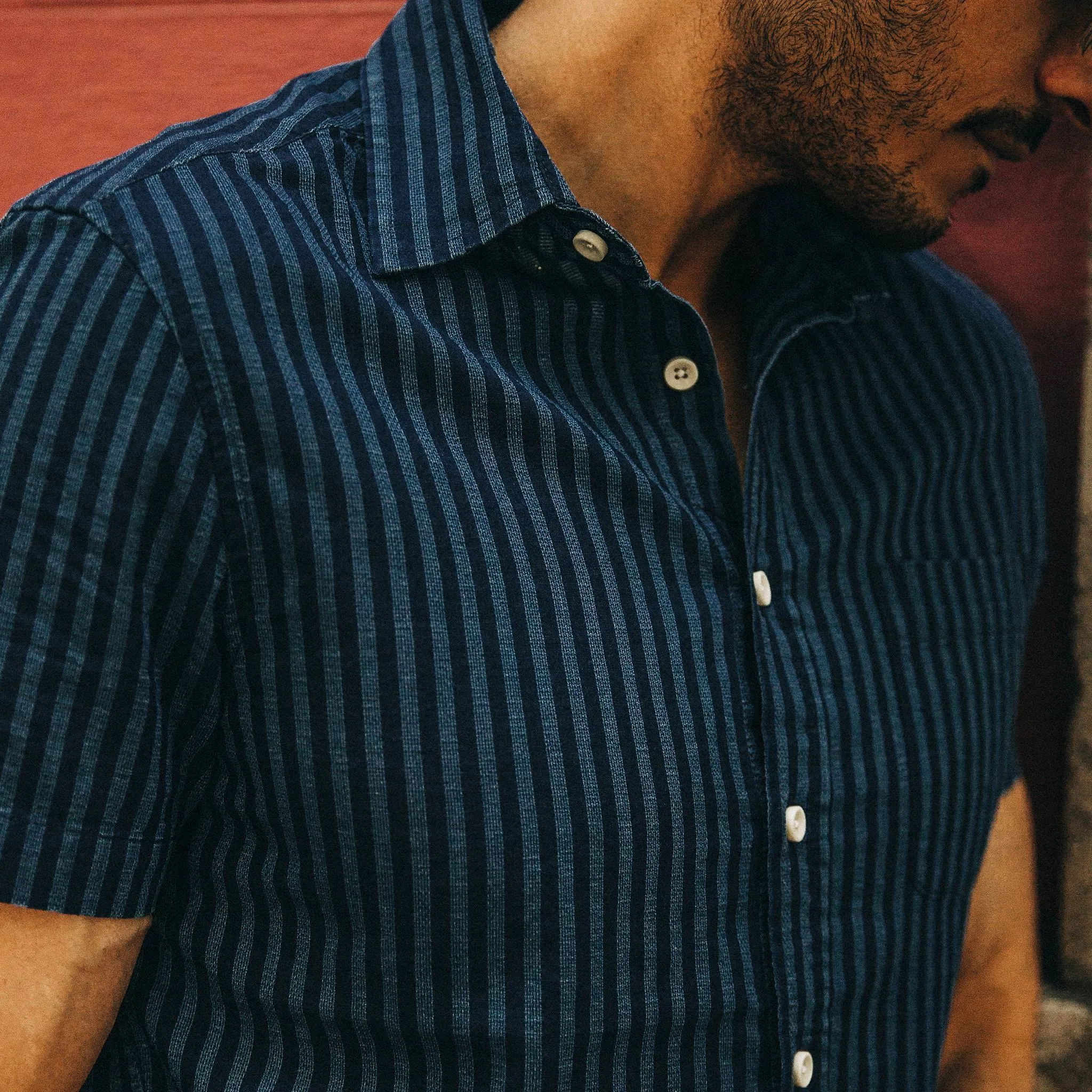 The Short Sleeve California in Indigo Jacquard Stripe sold by Taylor Stitch product image thumbnail 4