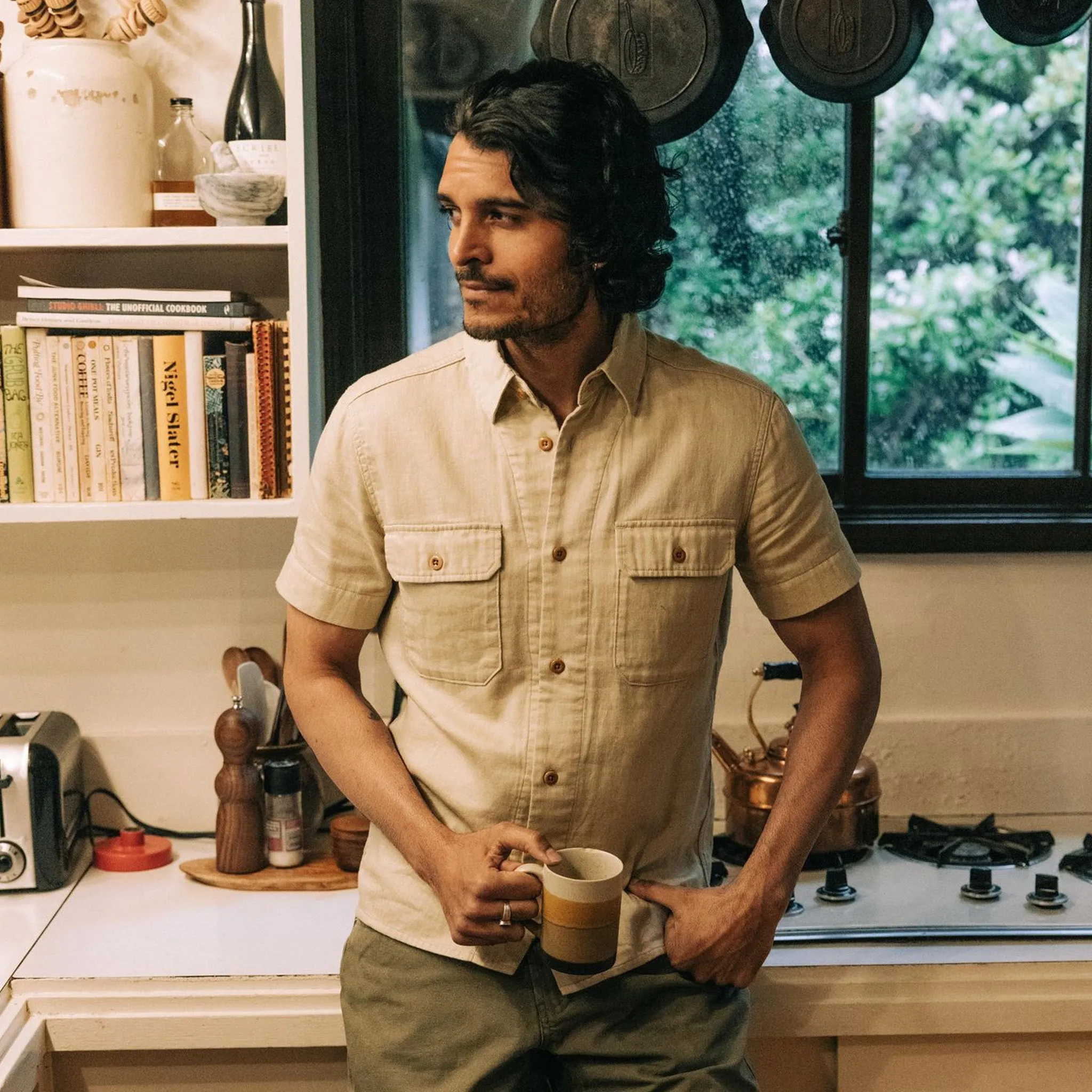 The Short Sleeve Officer Shirt in Dune Double Cloth sold by Taylor Stitch product image thumbnail 2