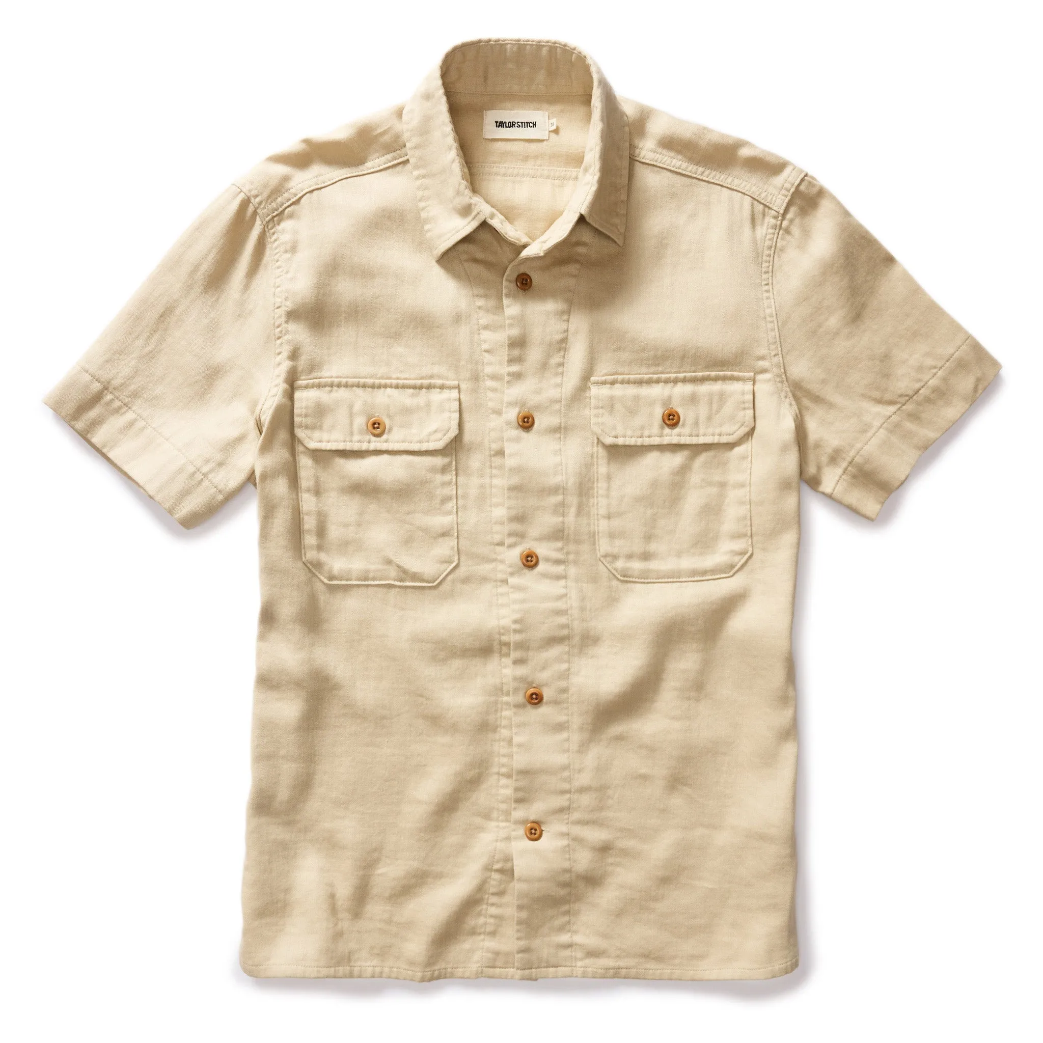 The Short Sleeve Officer Shirt in Dune Double Cloth sold by Taylor Stitch