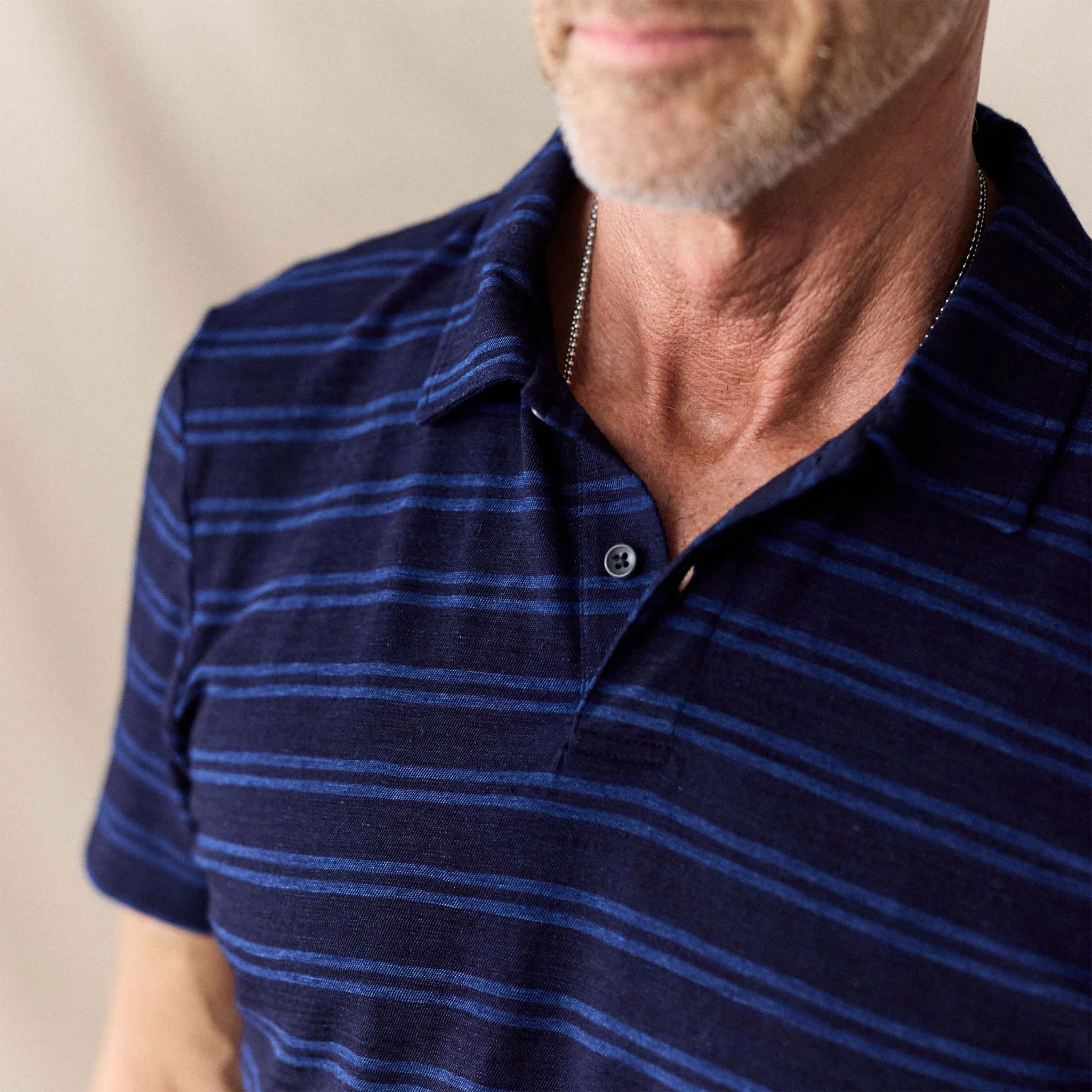 The Organic Cotton Polo in Rinsed Indigo Stripe sold by Taylor Stitch product image thumbnail 3