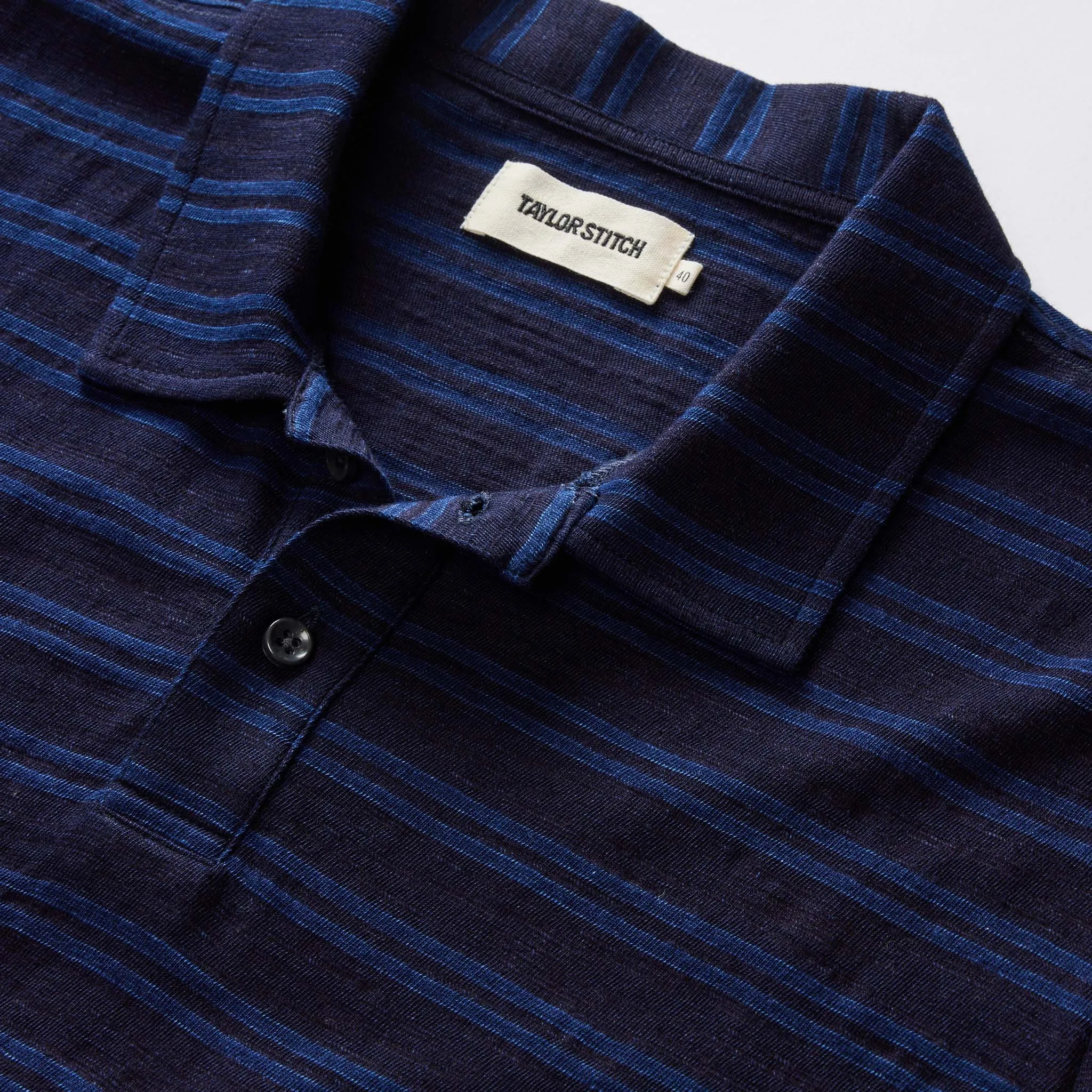 The Organic Cotton Polo in Rinsed Indigo Stripe sold by Taylor Stitch product image thumbnail 5