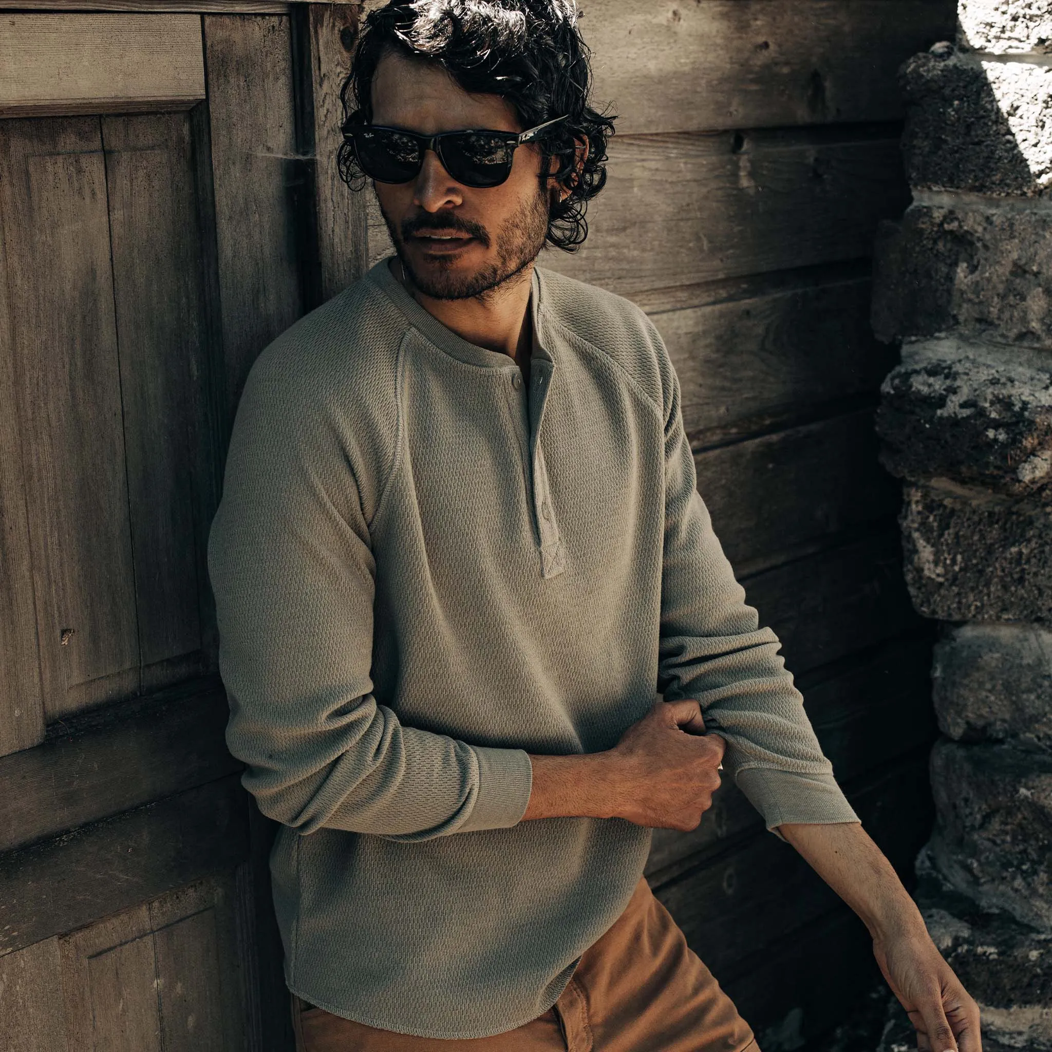 The Heavy Bag Waffle Henley in Army sold by Taylor Stitch product image thumbnail 4