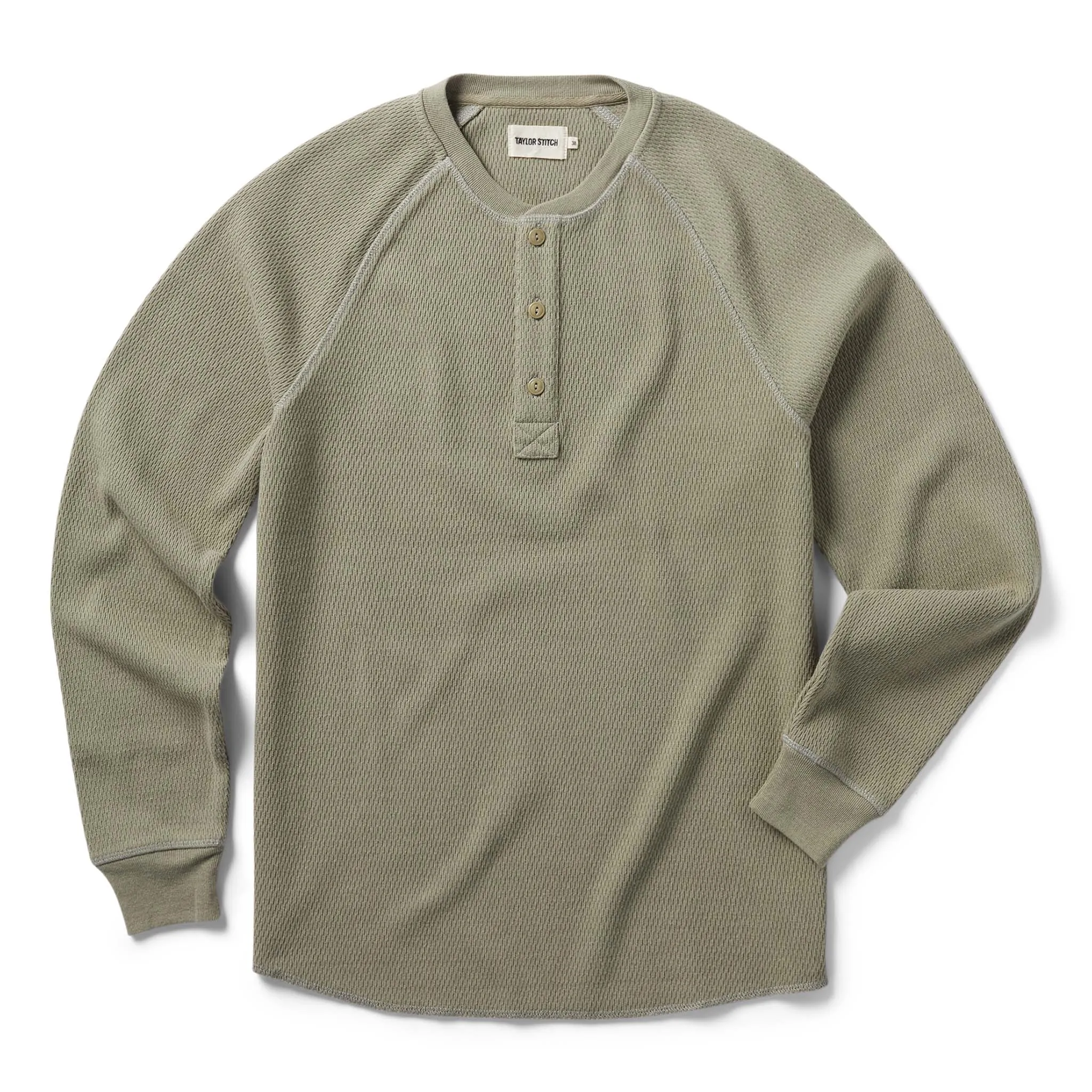 The Heavy Bag Waffle Henley in Army sold by Taylor Stitch