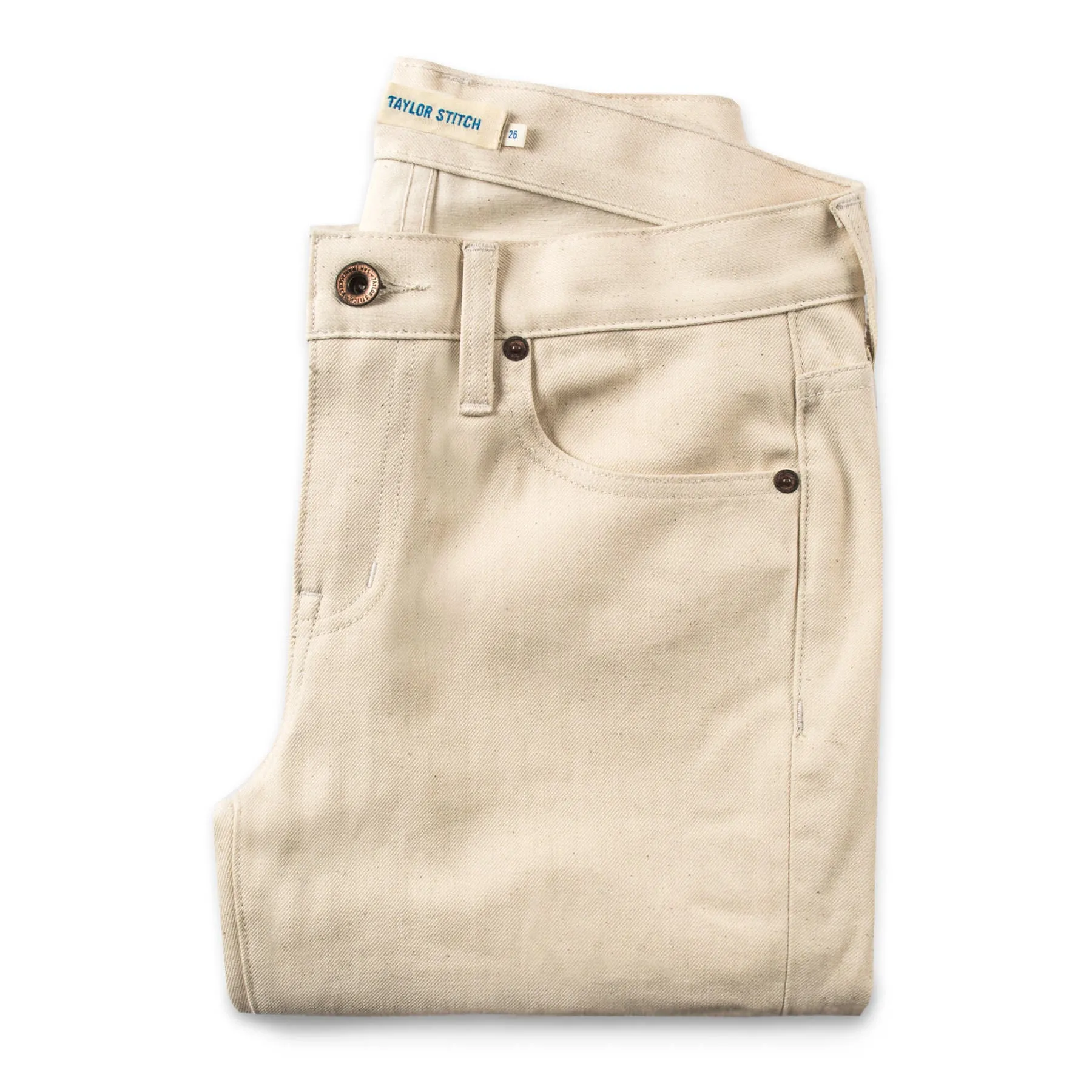 The Adler Jean in Cone Mills Natural sold by Taylor Stitch