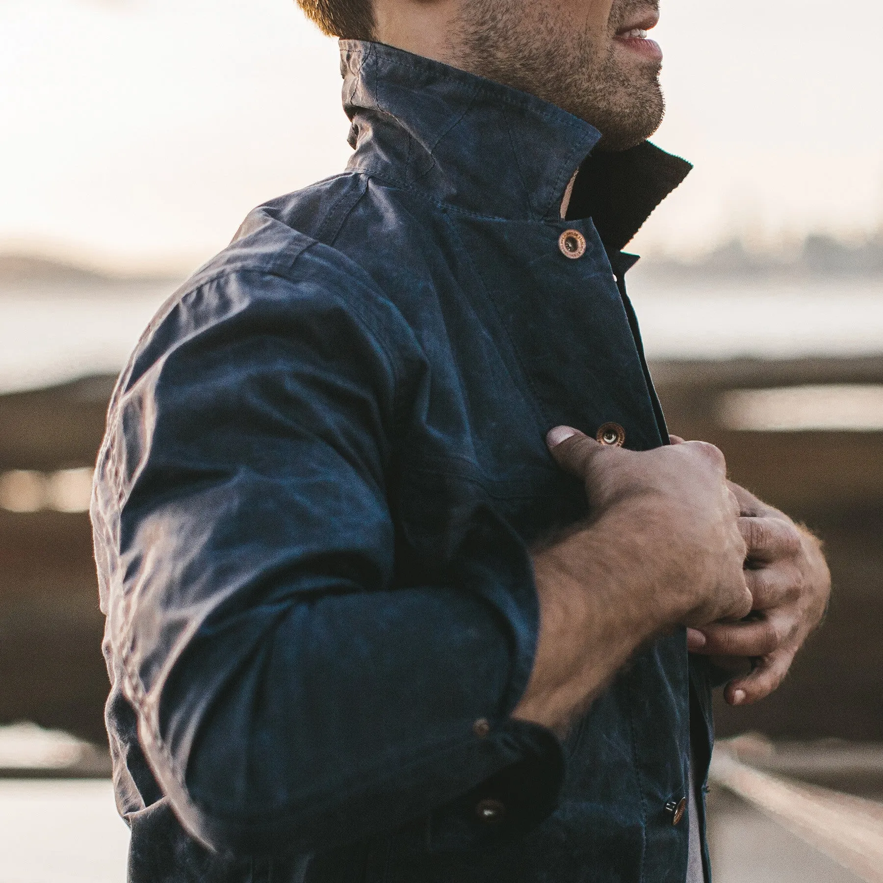 The Long Haul Jacket in Navy Waxed Canvas sold by Taylor Stitch product image thumbnail 4