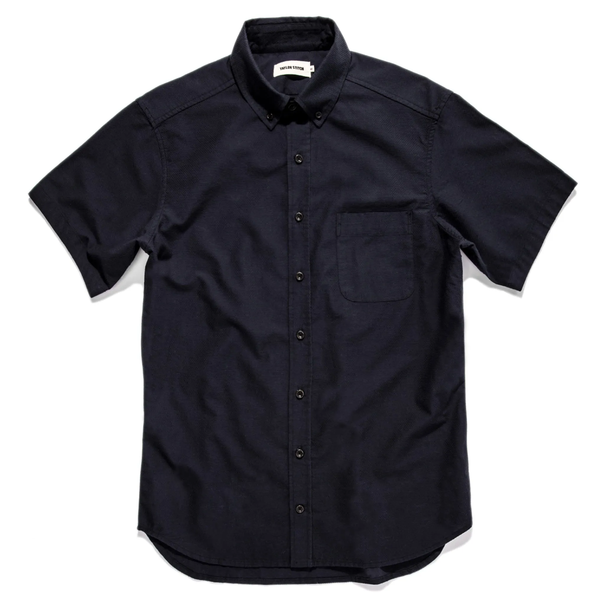 The Short Sleeve Jack in Indigo Dobby sold by Taylor Stitch