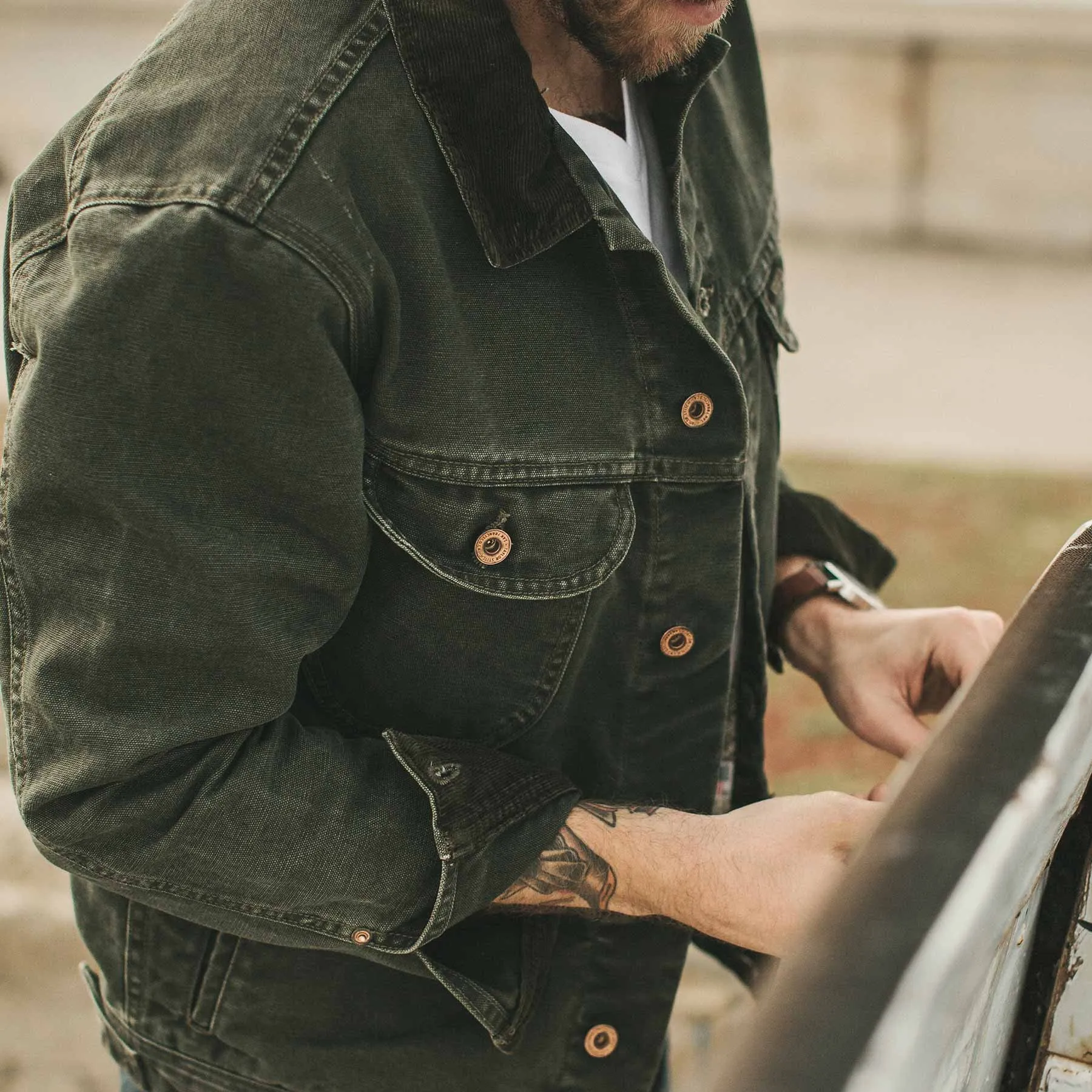 The Long Haul Jacket in Washed Olive Duck sold by Taylor Stitch product image thumbnail 4