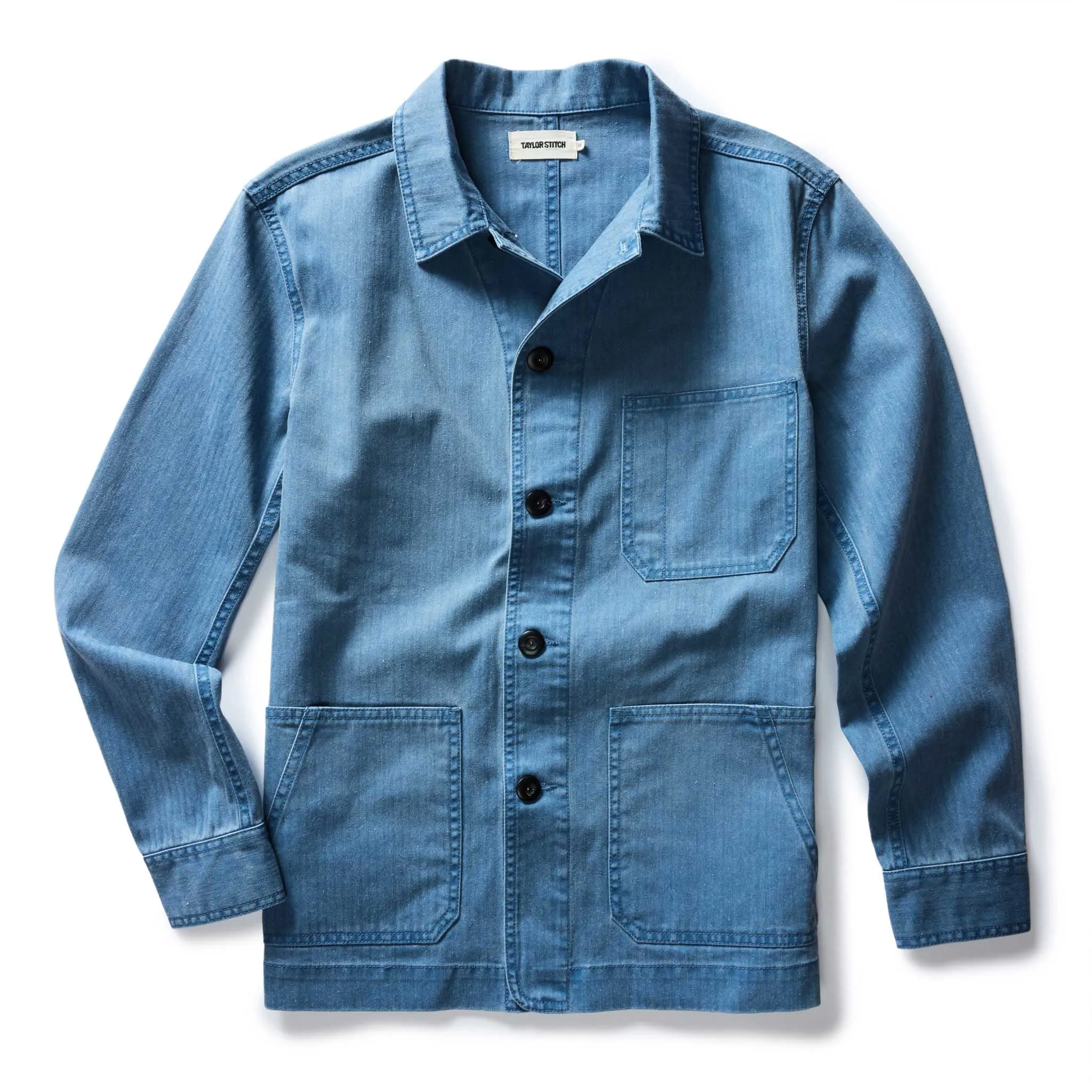 The Ojai Jacket in French Blue Herringbone sold by Taylor Stitch