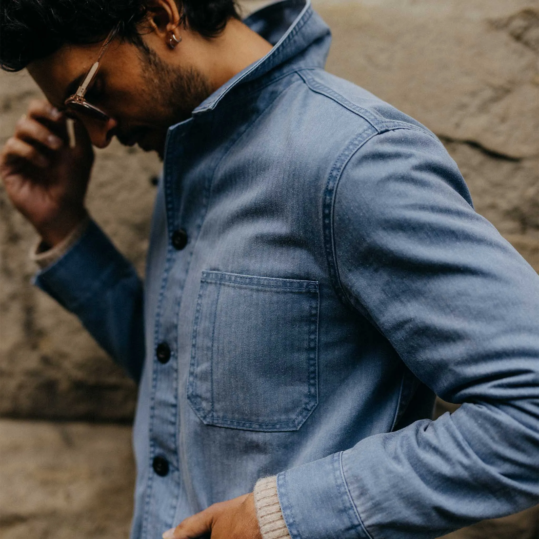 The Ojai Jacket in French Blue Herringbone sold by Taylor Stitch product image thumbnail 4