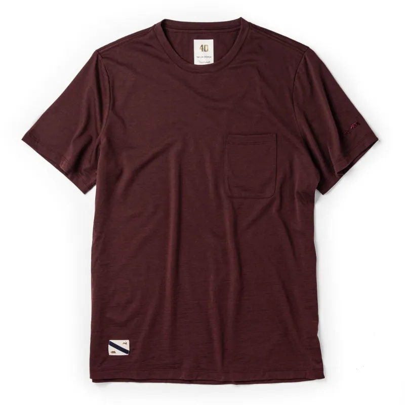 The Merino Tee in Wine sold by Taylor Stitch