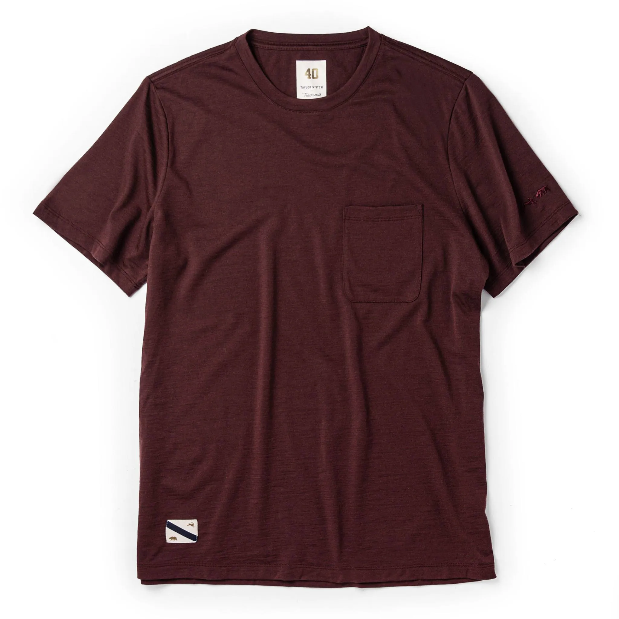 The Merino Tee in Wine sold by Taylor Stitch