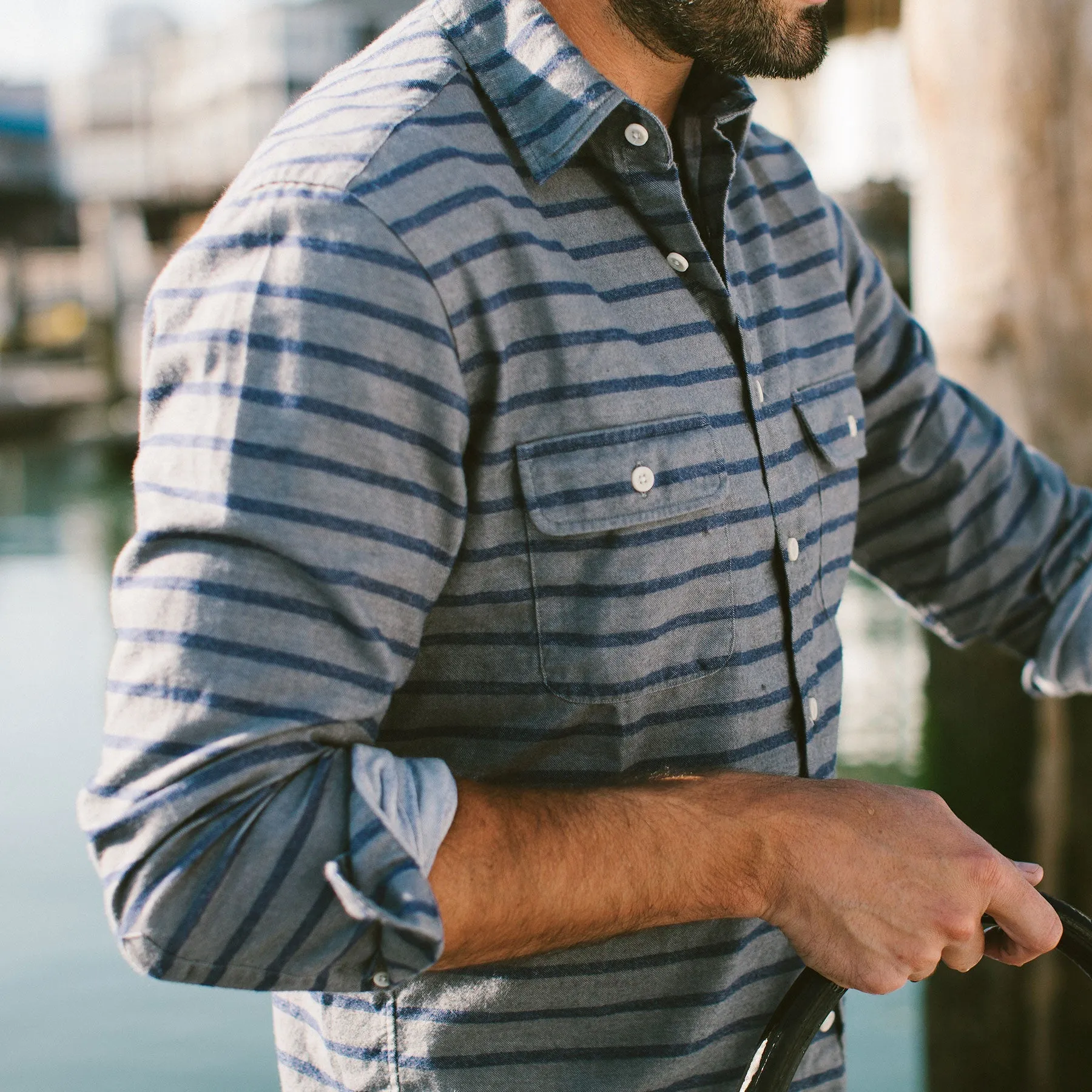 The California in Ash & Navy Stripe sold by Taylor Stitch product image thumbnail 2