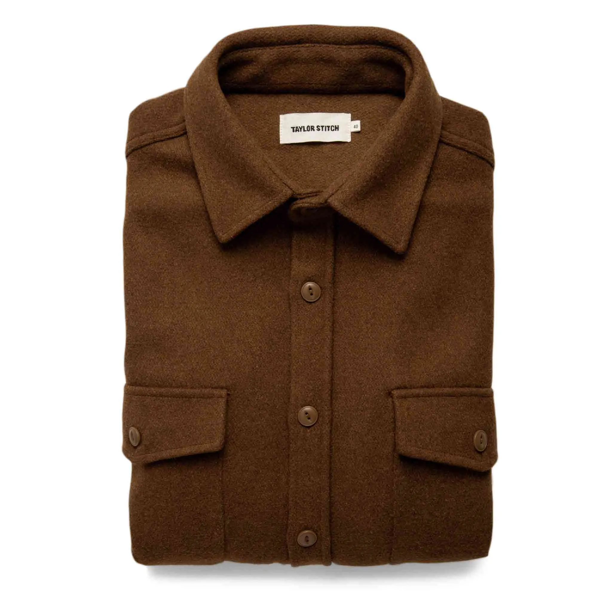 The Maritime Shirt Jacket in Rust sold by Taylor Stitch