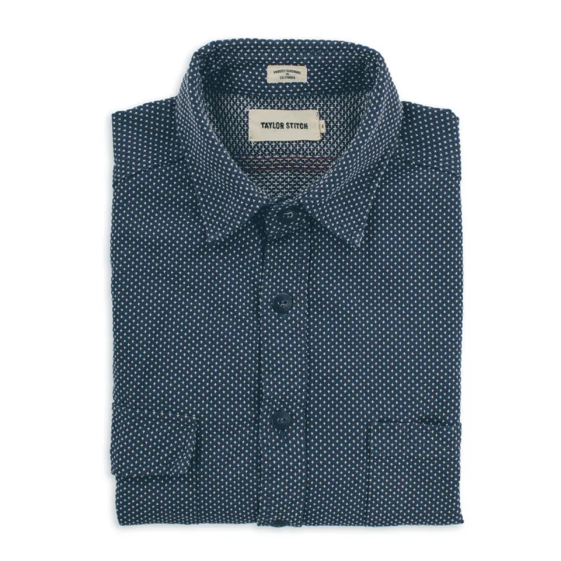 The Utility Shirt in Indigo Cross Jacquard sold by Taylor Stitch
