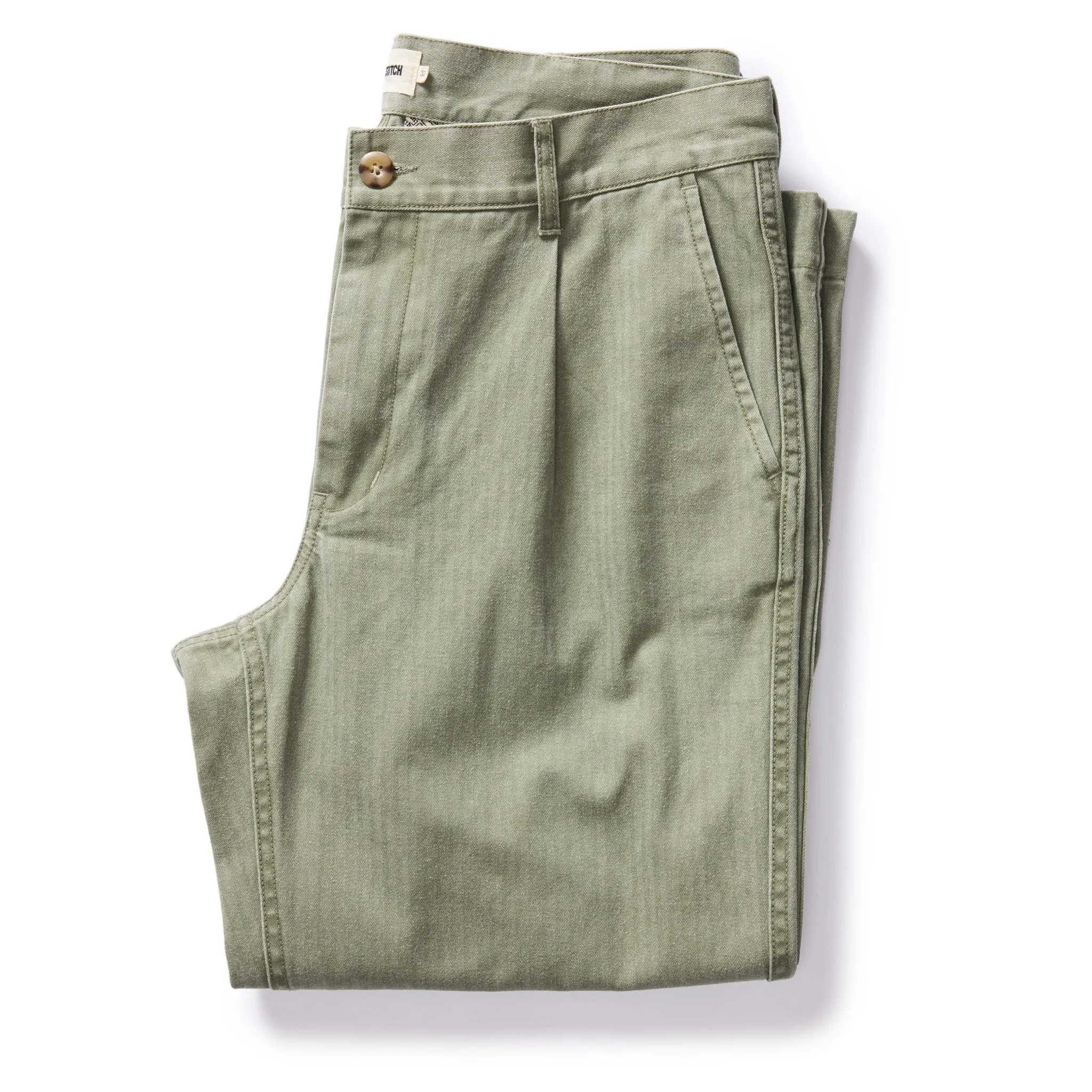 The Matlow Pant in Dried Sage Pigment Herringbone sold by Taylor Stitch