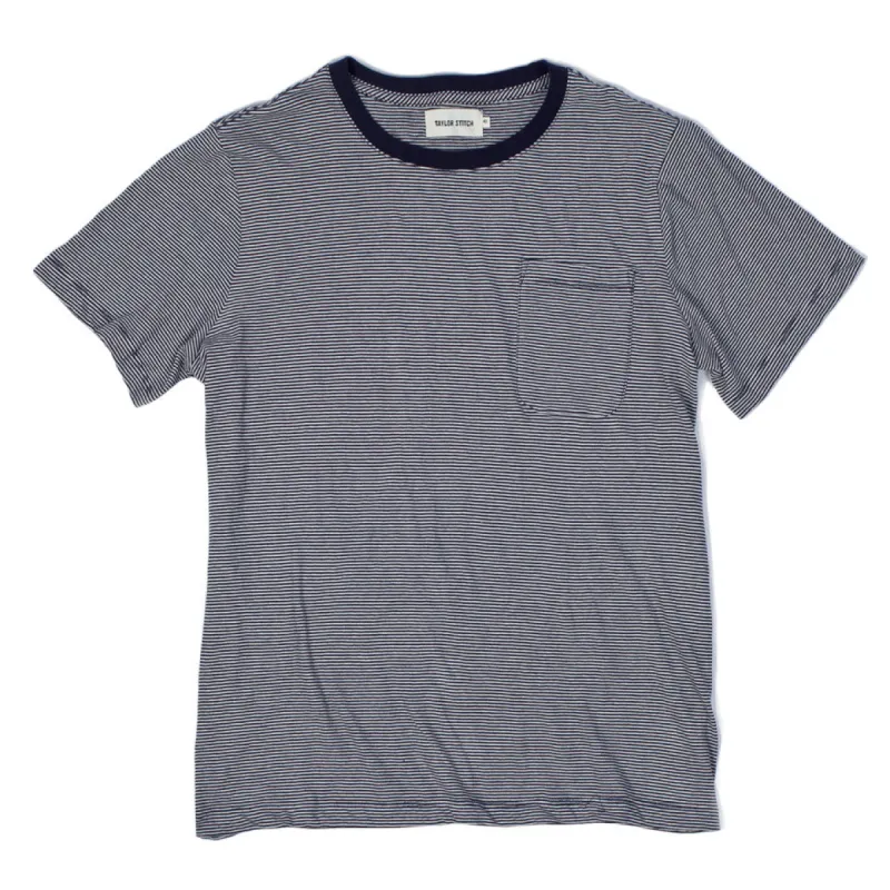 The Crewneck Pocket Tee in Sausalito Stripe sold by Taylor Stitch