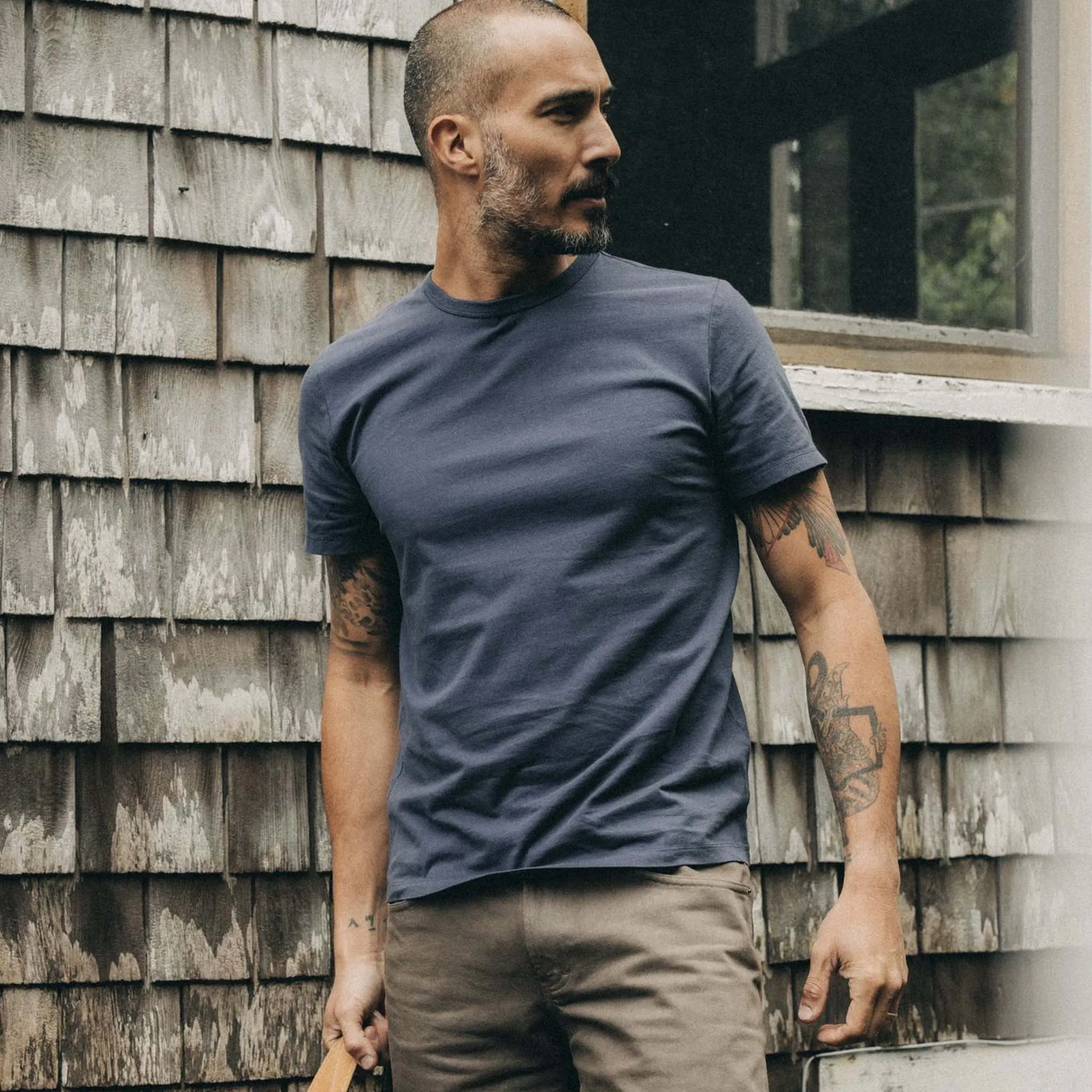 The Organic Cotton Tee in Navy sold by Taylor Stitch product image thumbnail 2