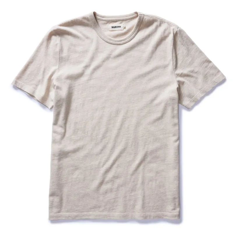 The Organic Cotton Tee in Heather Oat sold by Taylor Stitch