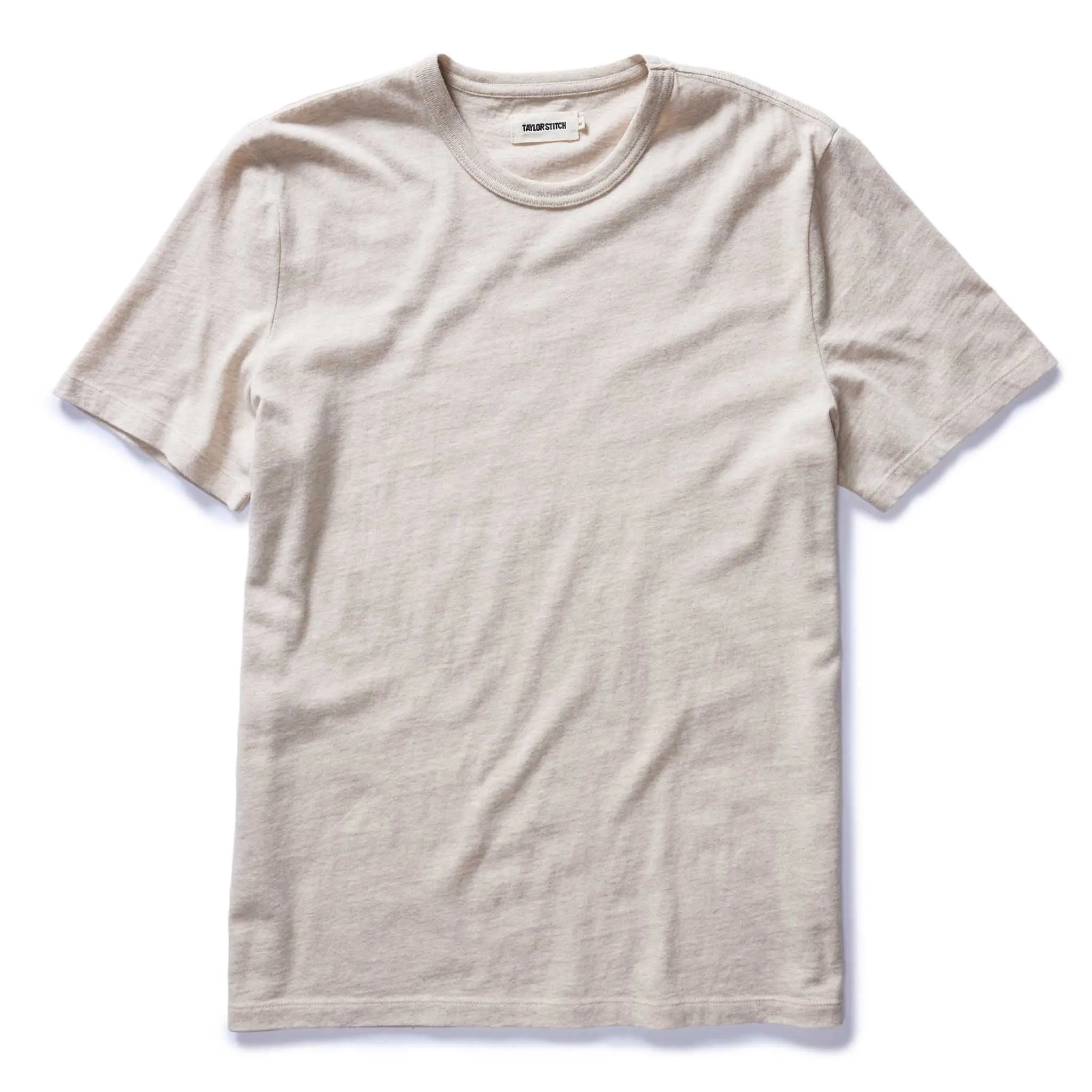 The Organic Cotton Tee in Heather Oat sold by Taylor Stitch