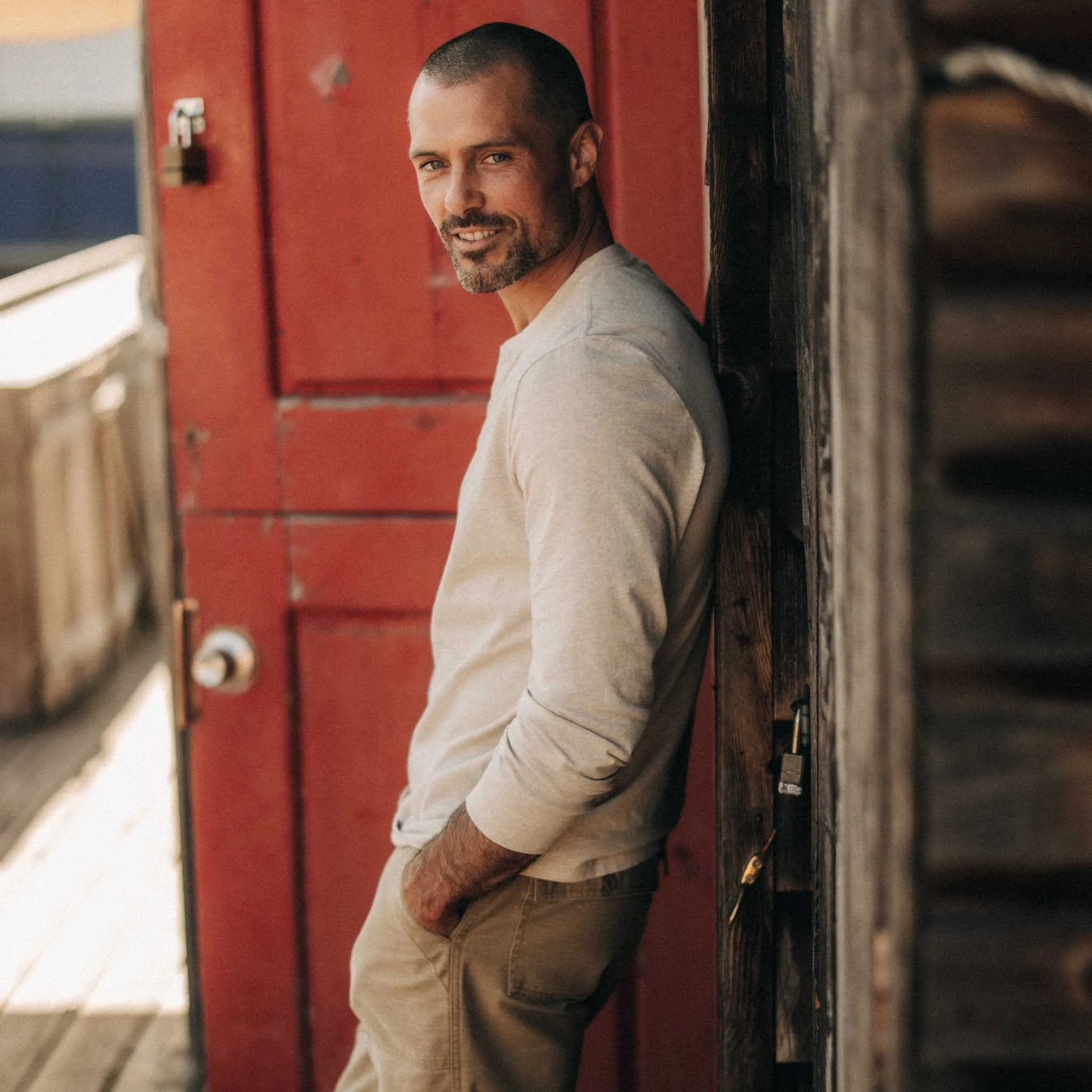 The Organic Cotton Henley in Heather Oat sold by Taylor Stitch product image thumbnail 5