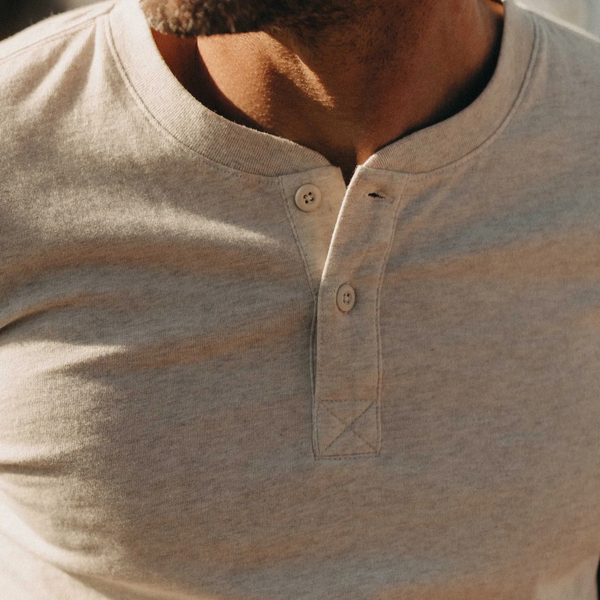 The Organic Cotton Henley in Heather Oat sold by Taylor Stitch product image thumbnail 3