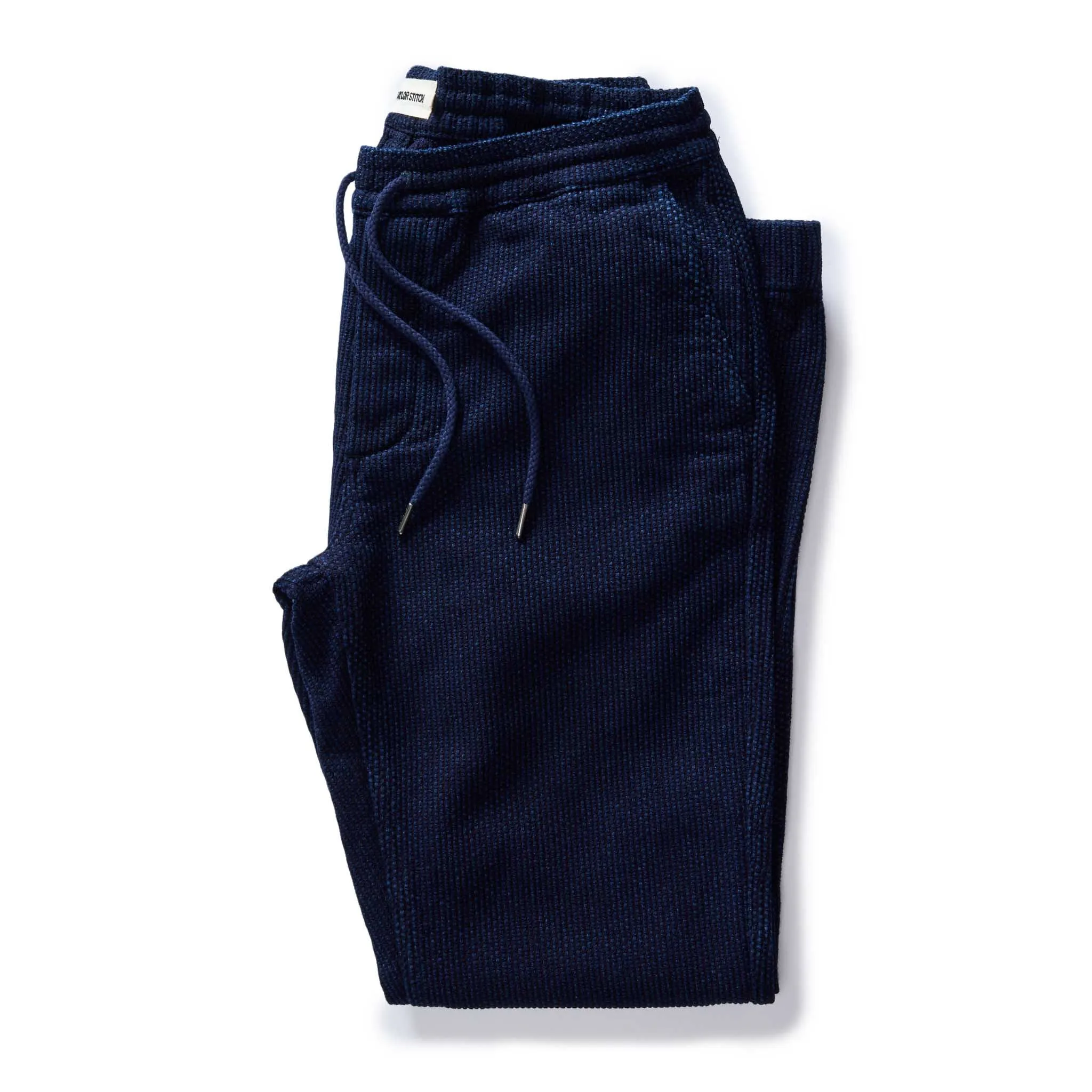 The Apres Pant in Rinsed Indigo Sashiko sold by Taylor Stitch