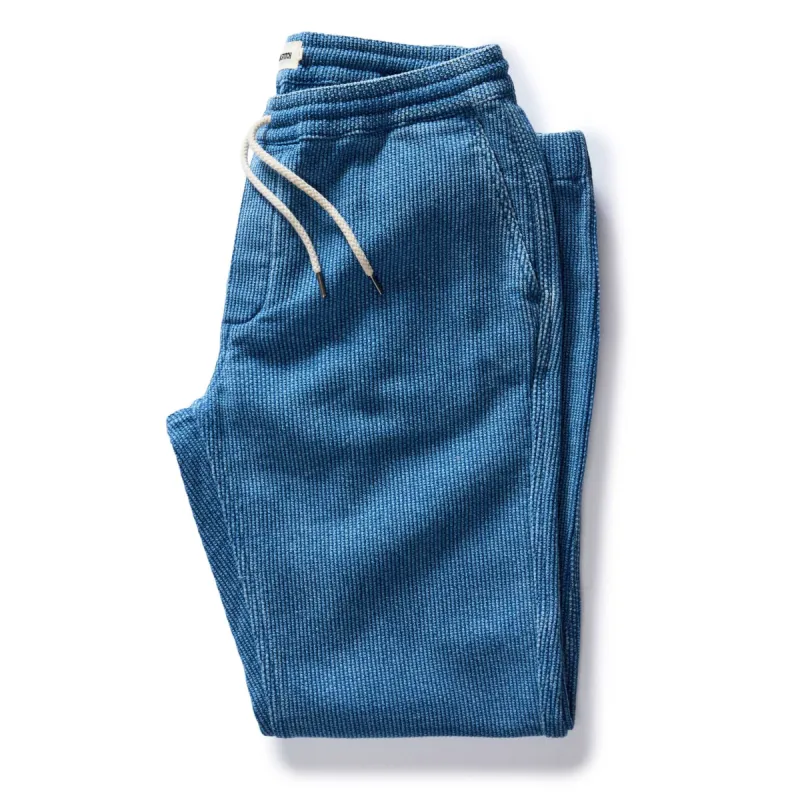 The Apres Pant in Washed Indigo Sashiko sold by Taylor Stitch
