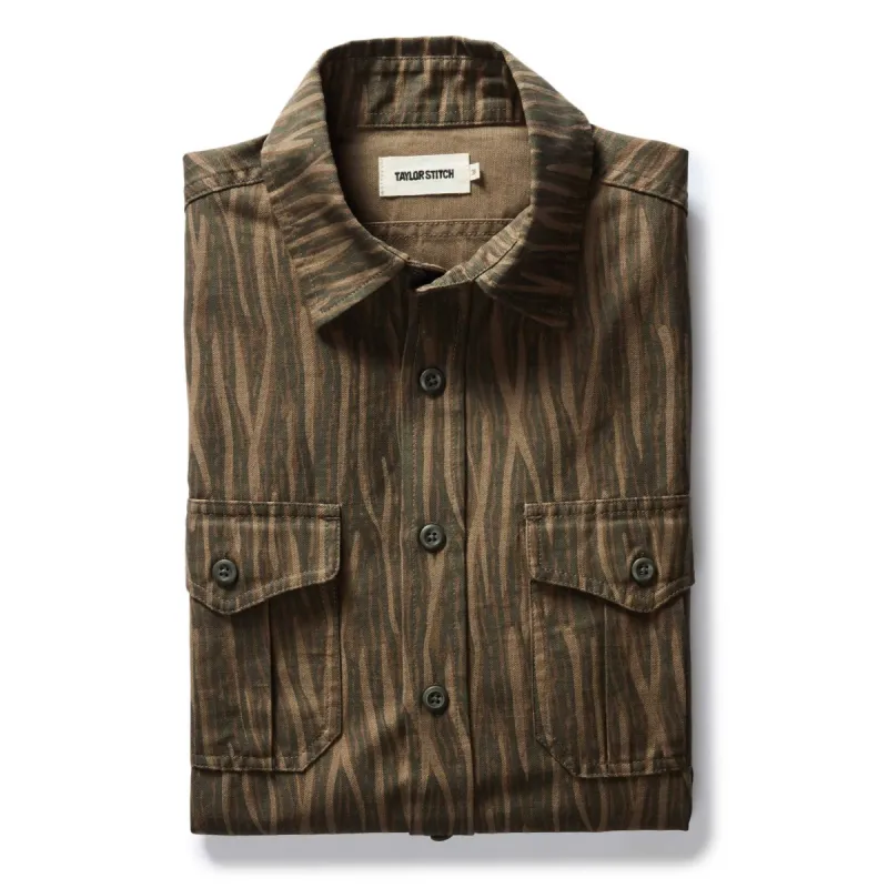 The Saddler Shirt in Bark Print Broken Twill sold by Taylor Stitch