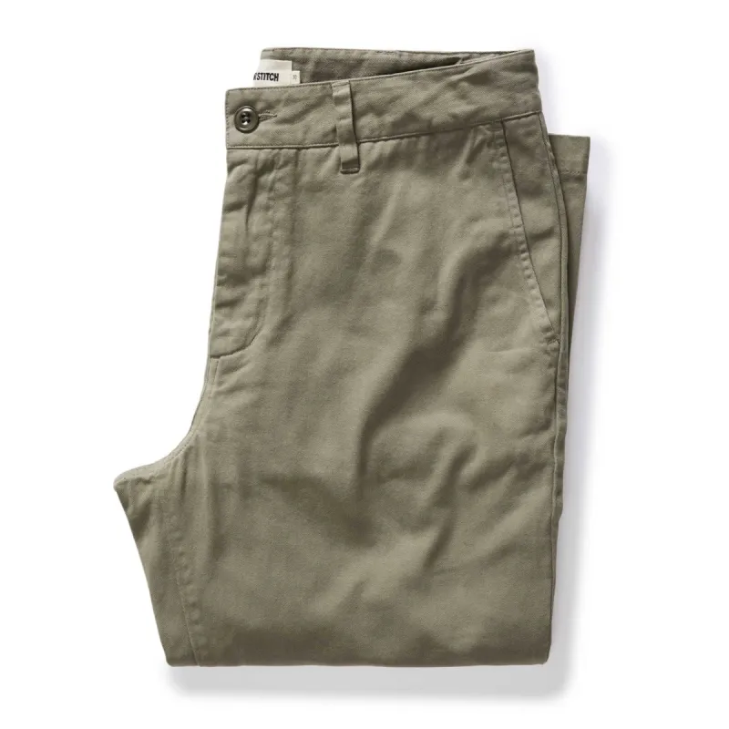 The Slim Foundation Pant in Organic Smoked Olive sold by Taylor Stitch