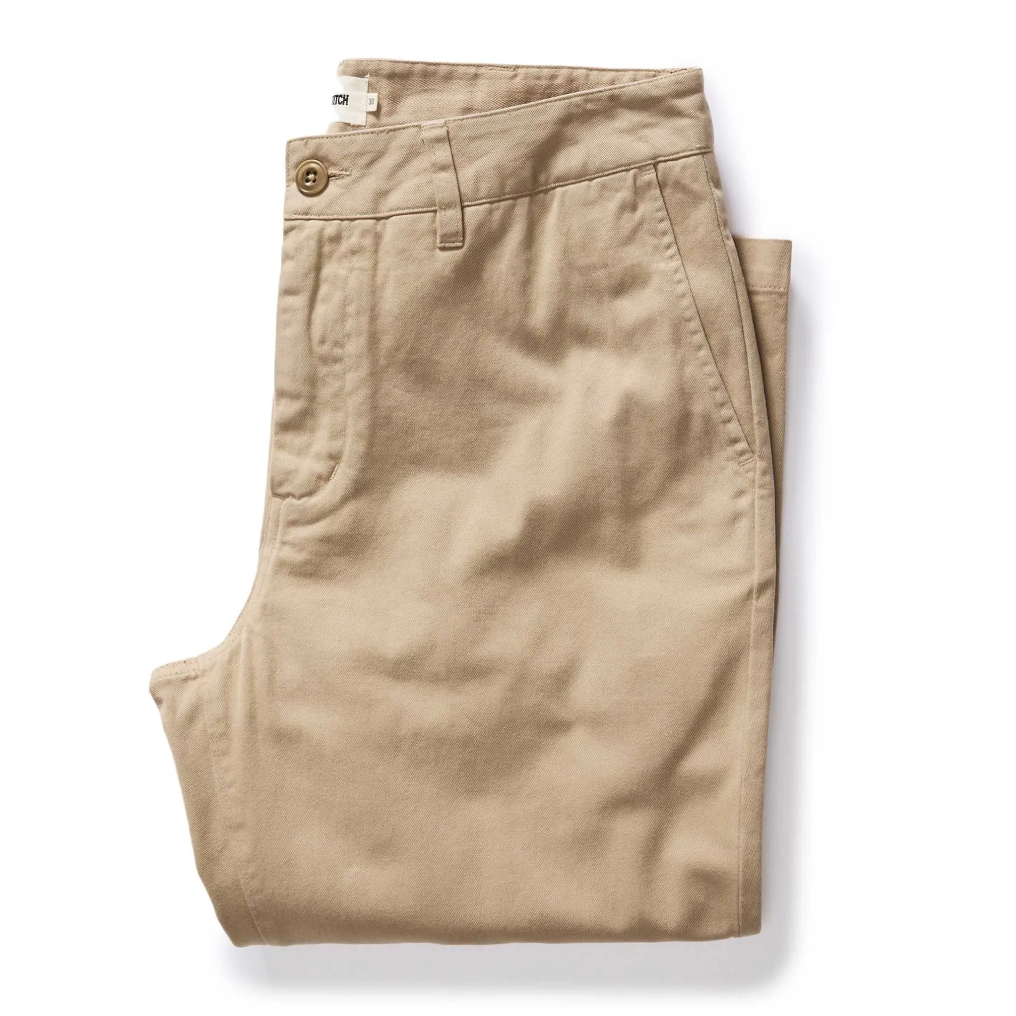 The Slim Foundation Pant in Organic Khaki sold by Taylor Stitch
