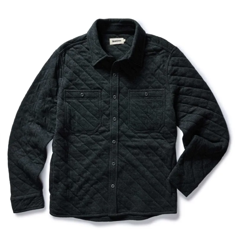 The Fall Line Overshirt in Heather Coal Quilted Jersey sold by Taylor Stitch