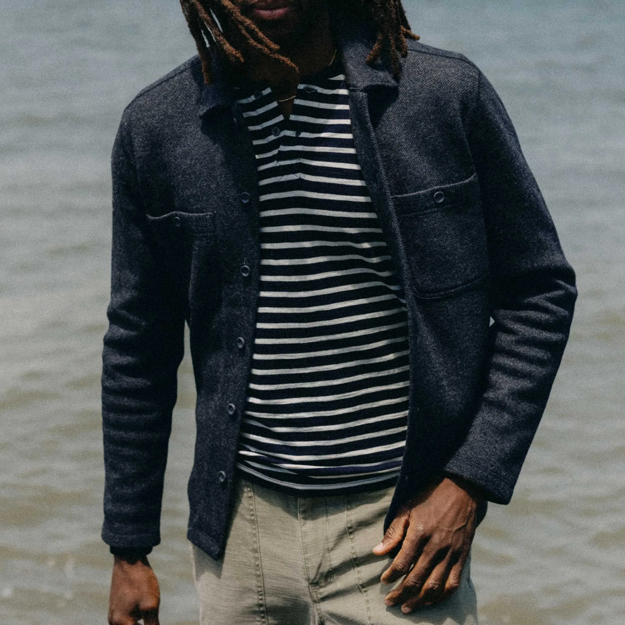 The Evans Overshirt in Navy Birdseye Wool sold by Taylor Stitch product image thumbnail 4