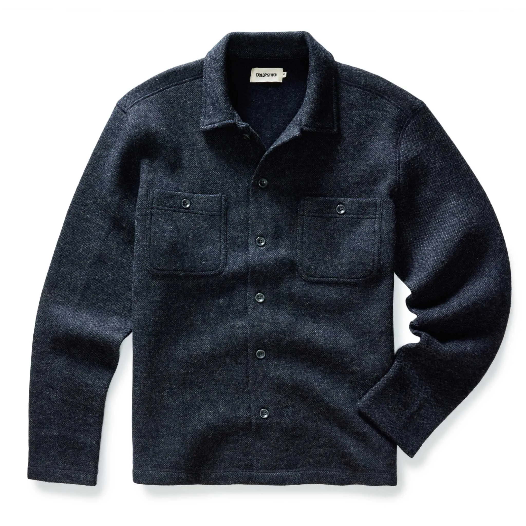 The Evans Overshirt in Navy Birdseye Wool sold by Taylor Stitch