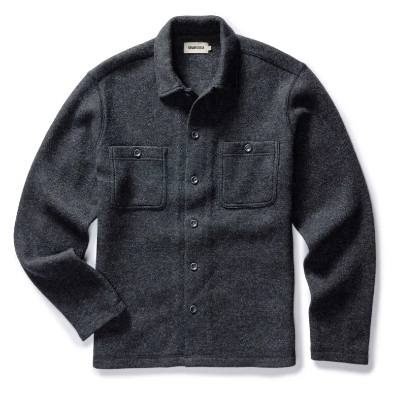 The Evans Overshirt in Charcoal Birdseye Wool sold by Taylor Stitch
