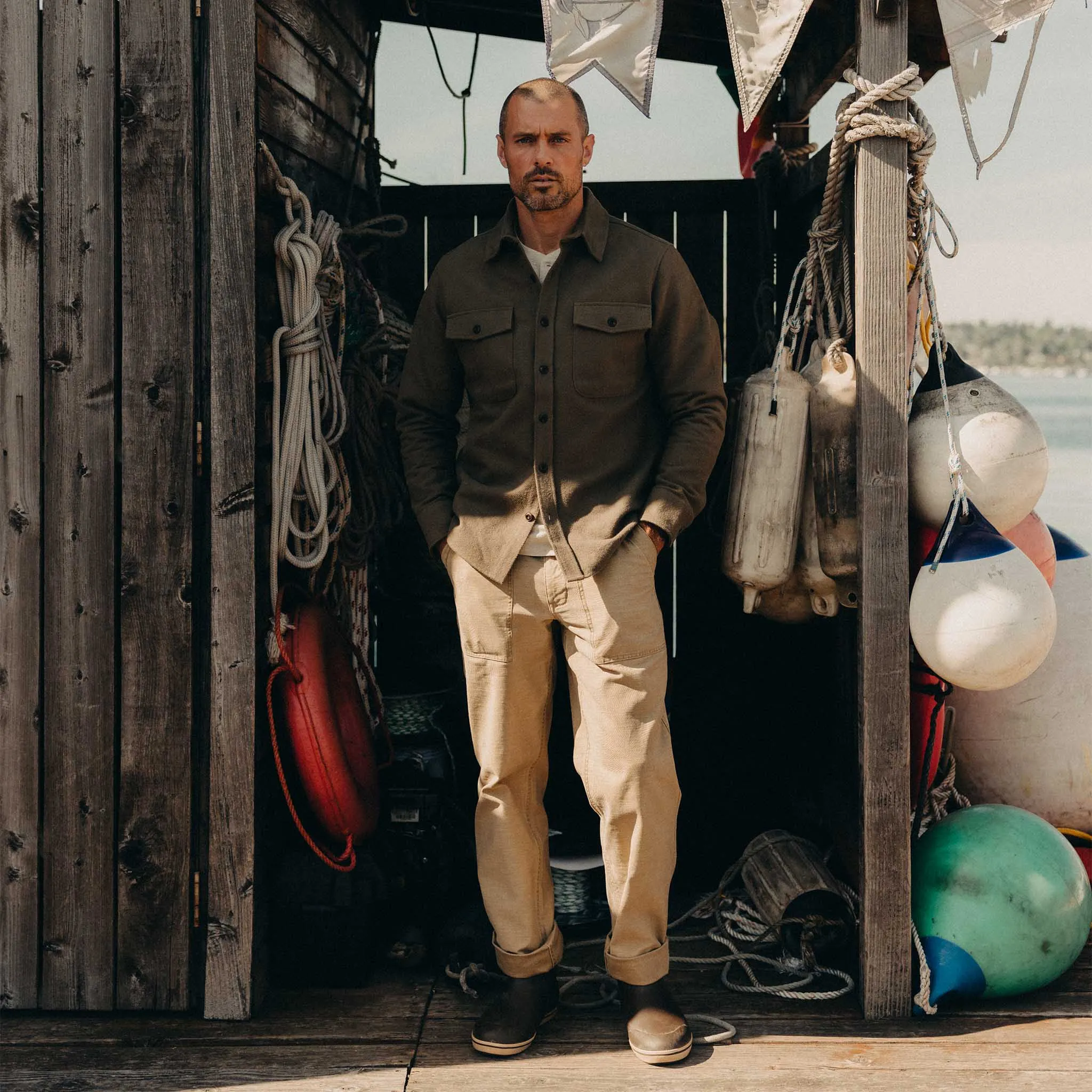 The Maritime Shirt Jacket in Fatigue Olive Moleskin Twill sold by Taylor Stitch product image thumbnail 4