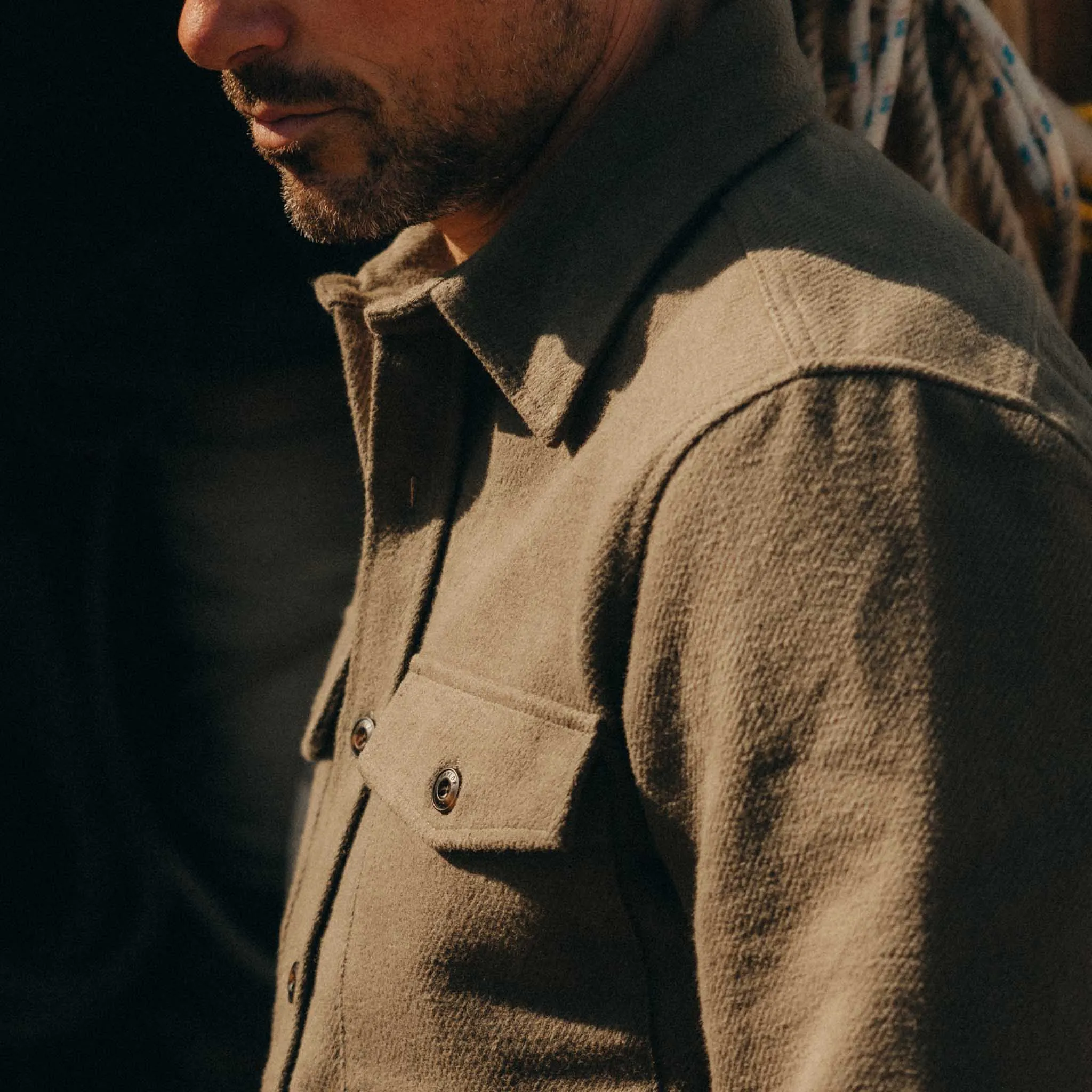 The Maritime Shirt Jacket in Fatigue Olive Moleskin Twill sold by Taylor Stitch product image thumbnail 3